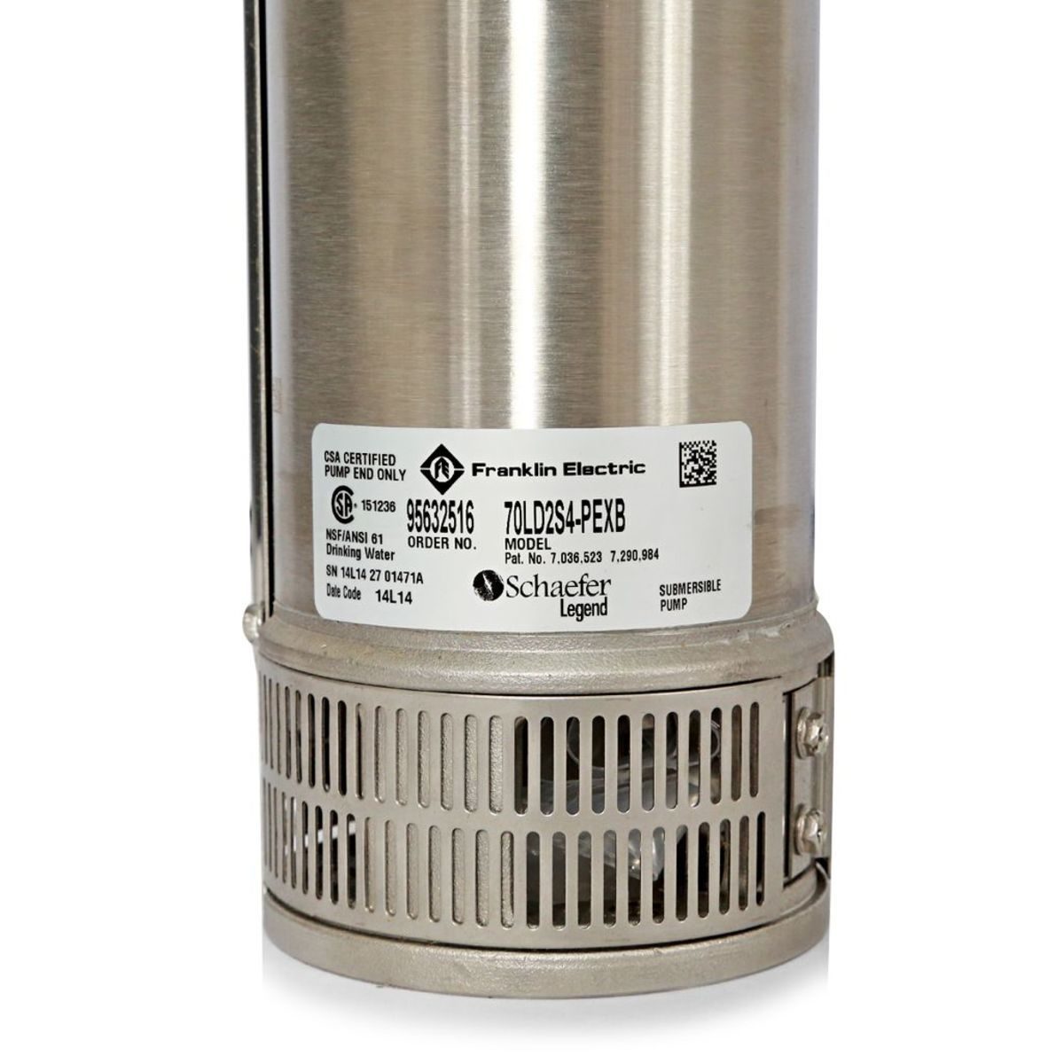 FRANKLIN เฉพาะหัวปั๊มบ่อบาดาล 4 นิ้ว รุ่น TRI25-14(70LD2S4-PEXB) กำลังมอเตอร์ 2 แรงม้า ส่งสูงุด 104 เมตร ปริมาณน้ำสูงสุด 32 ลิตร/นาที ท่อส่ง
