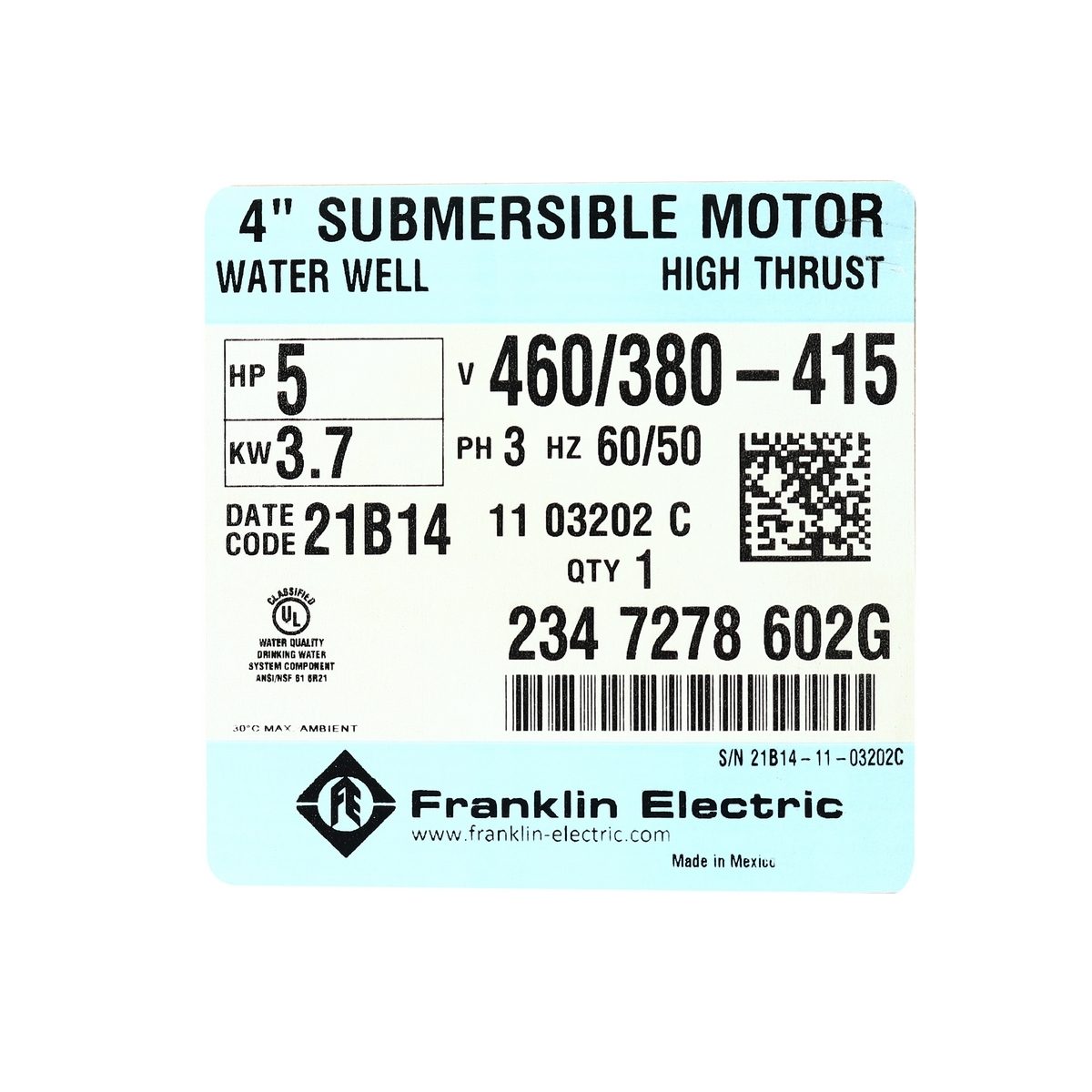 มอเตอร์ 4" 5 HP 3เฟส 380Vพร้อมสายไฟ 100"