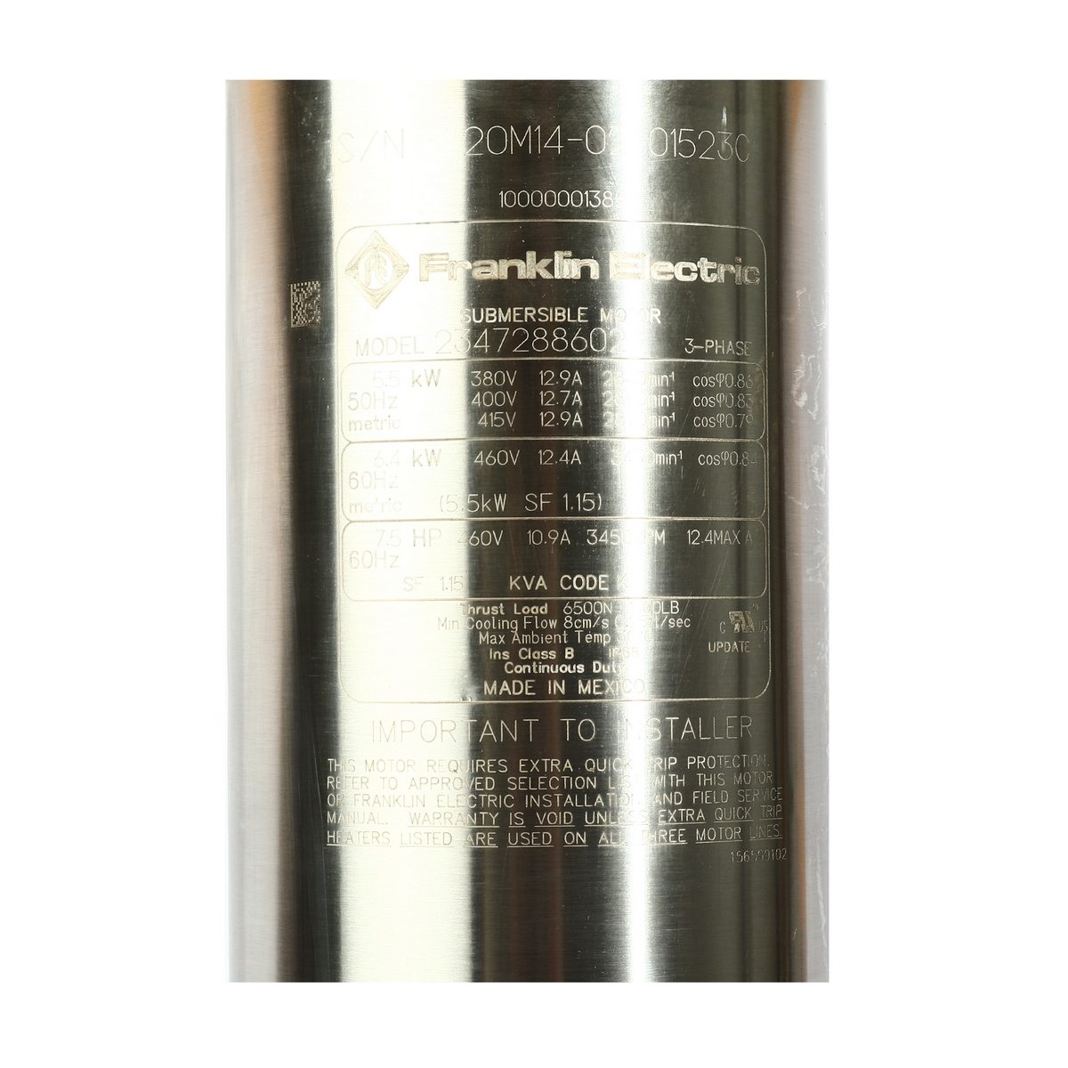 มอเตอร์ 4" 7.5 HP3เฟส380V พร้อมสายไฟ100"