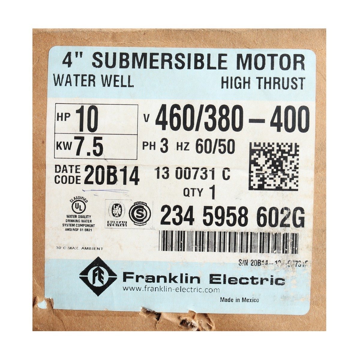 มอเตอร์ 4" 10 HP3เฟส380V พร้อมสายไฟ 100"