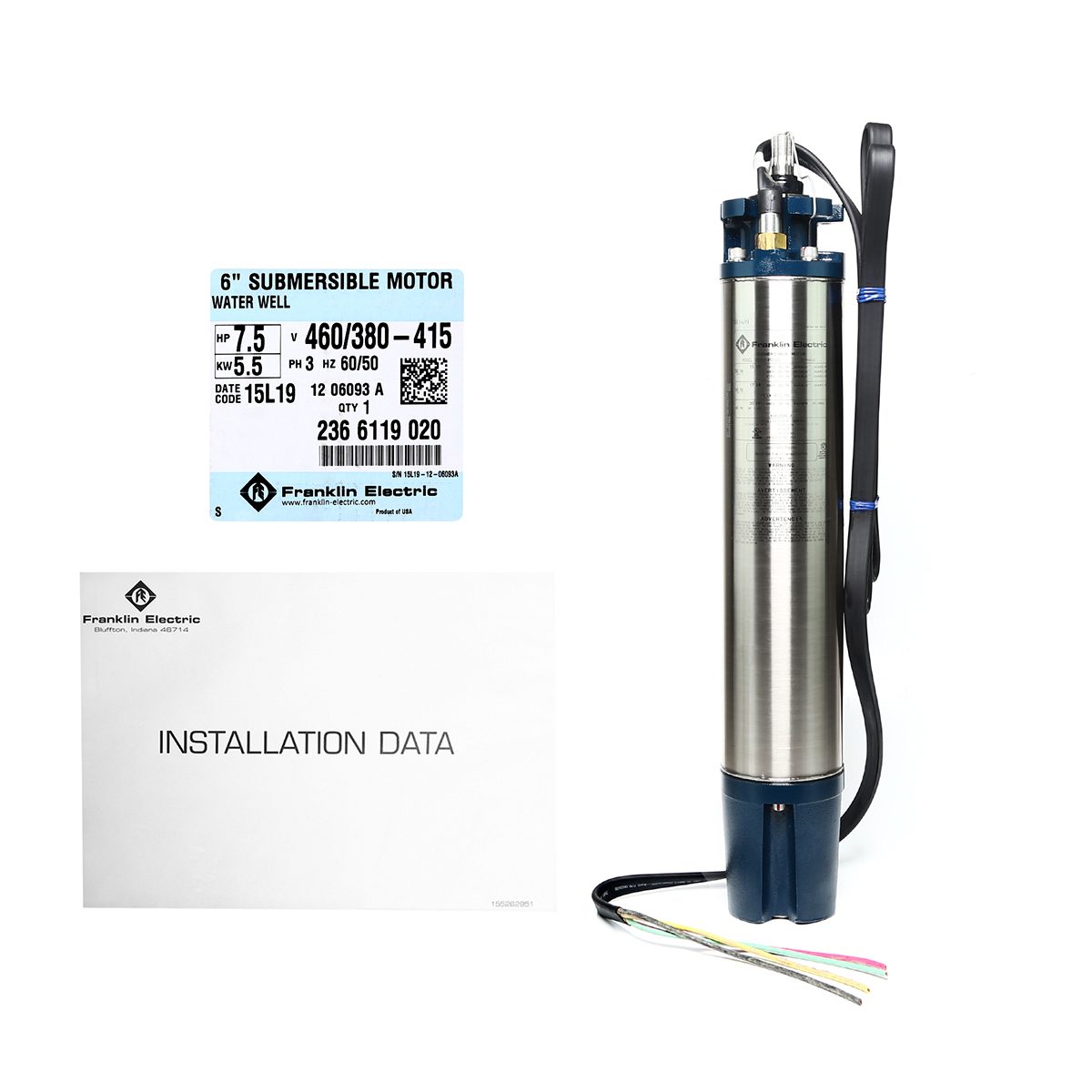 มอเตอร์ 6" 7.5 HP3เฟส380V DOL+สายไฟ100"