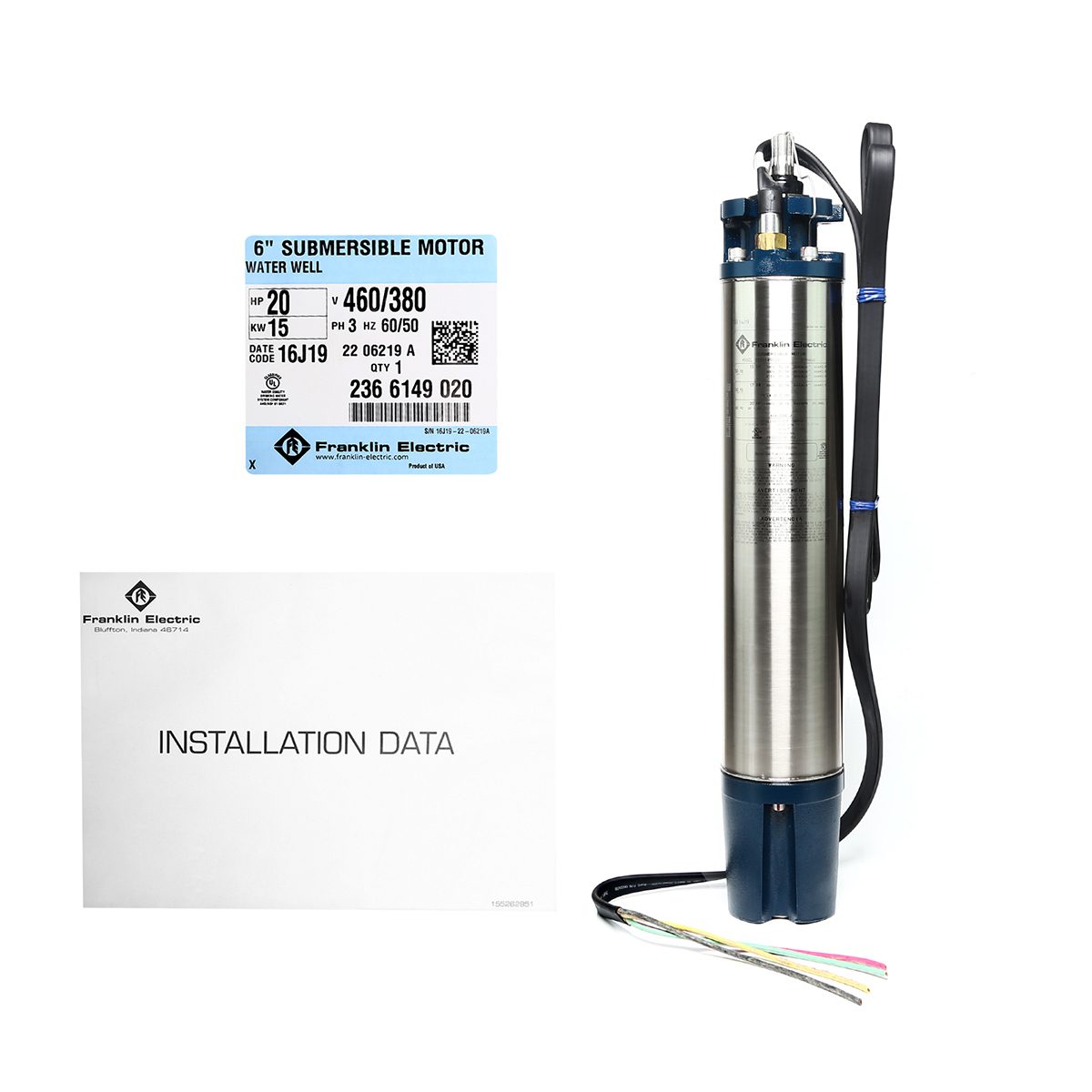 มอเตอร์ 6" 20 HP 3เฟส380V DOL+สายไฟ100"