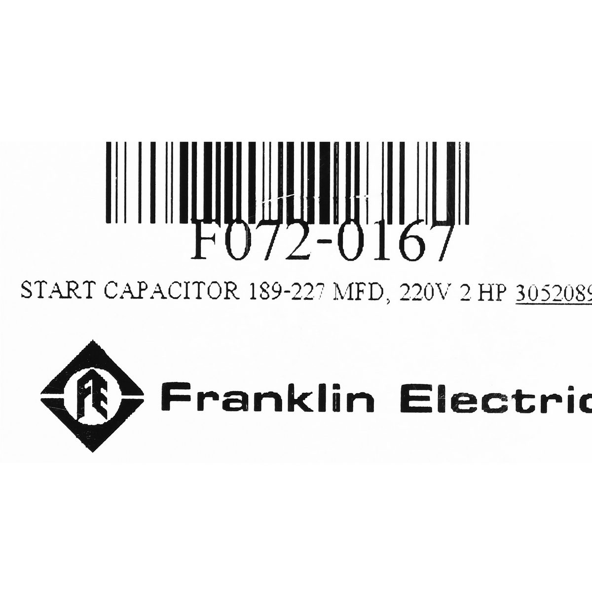 START CAPACITOR 189-227 MFD, 220V 2 HP
