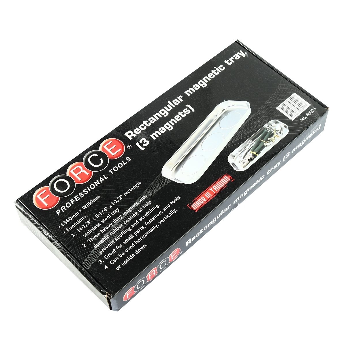 FORCE ถาดแม่เหล็กสแตนเลส ทรงเหลี่ยมยาว 3 แม่เหล็ก รุ่น 88003 ขนาด 14x6.6x1.5 นิ้ว เหมาะสำหรับเก็บน็อต สกรู เครื่องมือ หรือชื้นส่วนเครื่องมือ
