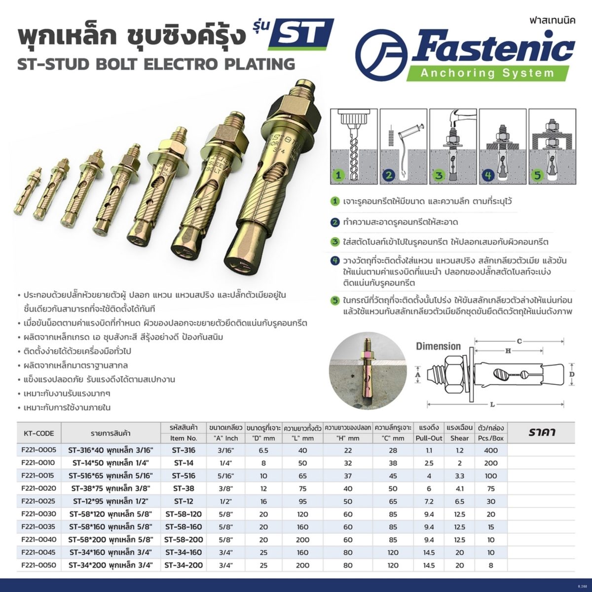 FASTENIC พุกเหล็ก 3/16 นิ้ว รุ่น ST-316 ชุบสังกะสี ป้องกันสนิม ผลิตจากเหล็กมาตราฐานสากล (ฟาสเทนนิค)