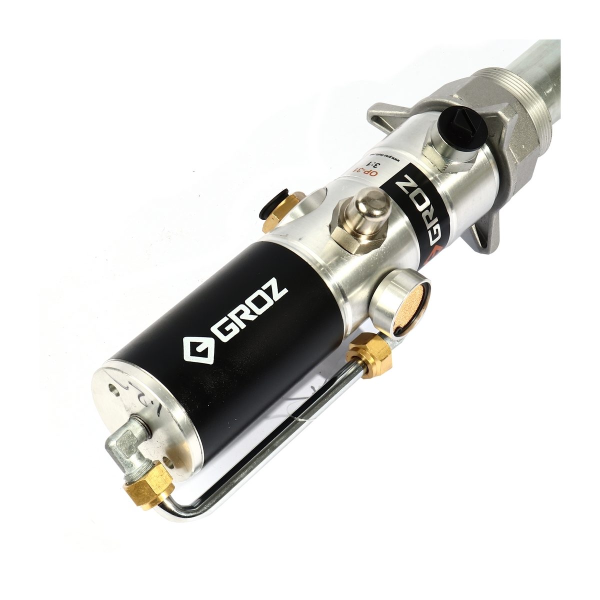 GROZ (กรอซ) ปั๊มจ่ายน้ำมันแบบใช้ลม รุ่น OP/T3/31B/B อัตราส่วนการอัด 3 : 1 สำหรับถัง 200 ลิตร แรงดันลมใช้งาน 2-10 บาร์ เหมาะสำหรับใช้งานในอุต