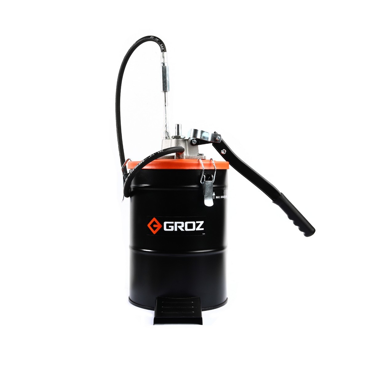 GROZ (กรอซ) ถังอัดจาระบีมือโยก ไม่มีล้อ ขนาด 10 กก. รุ่น X10A ส่งจาระบีได้สูงสุด 8 กรัมต่อการโยก 1 ครั้ง สายแรงดันสูงยาว 1 เมตร