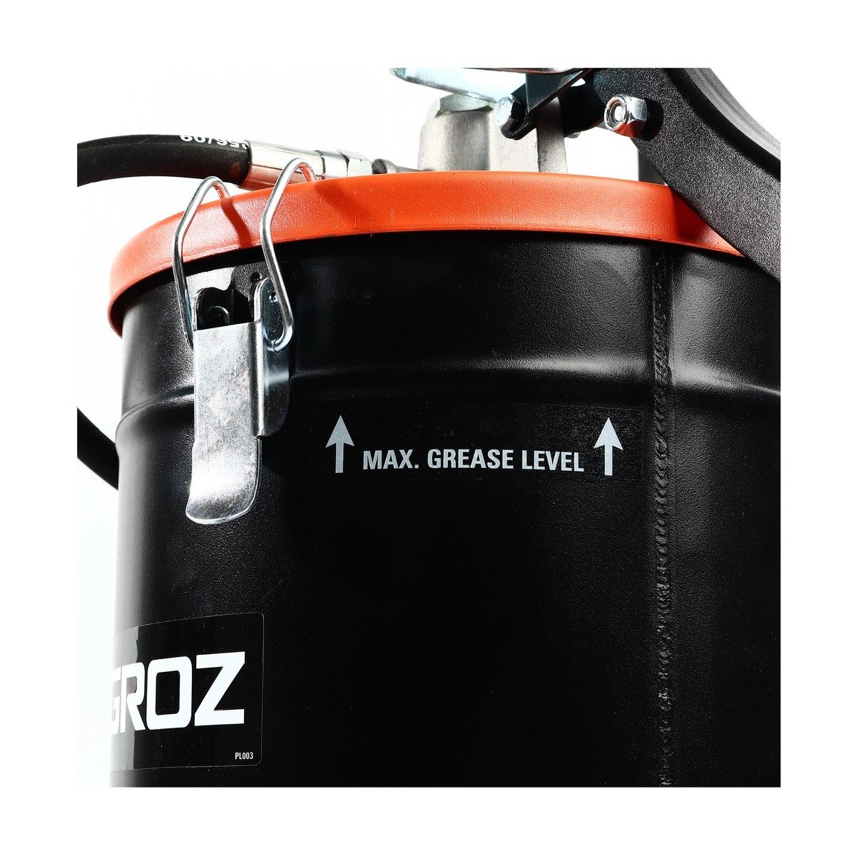 GROZ (กรอซ) ถังอัดจาระบีมือโยก ไม่มีล้อ ขนาด 10 กก. รุ่น X10A ส่งจาระบีได้สูงสุด 8 กรัมต่อการโยก 1 ครั้ง สายแรงดันสูงยาว 1 เมตร