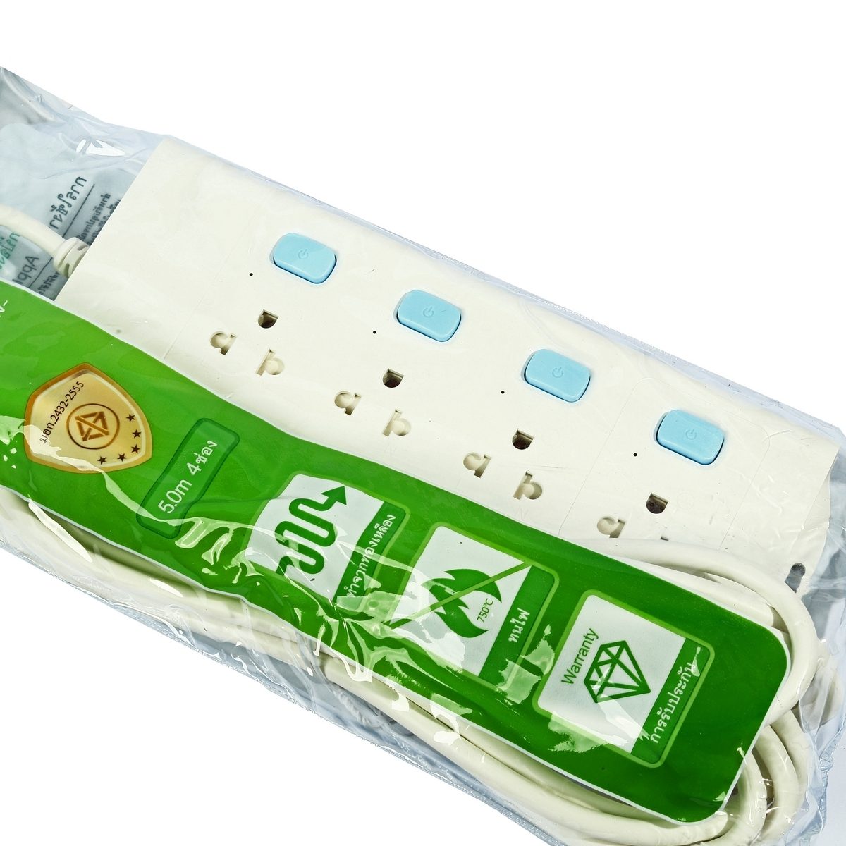 GONGNIU ปลั๊กไฟ 4 ช่อง 4 สวิตซ์ สายไฟ 5 เมตร รองรับกำลังไฟสูงสุด 2500 วัตต์ 10 แอมป์ มาตรฐาน มอก. (กงหนิว)