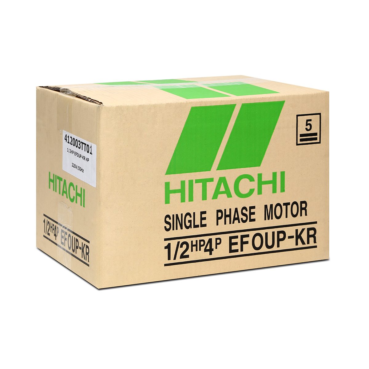 มอเตอร์ HITACHI รุ่น EFOUP-KR กำลัง 1/2 แรงม้า (0.4 กิโลวัตต์) 1 เฟส 220 โวลต์ 4 โพล 2 สาย IP22 ความเร็วรอบ 1,450 RPM (รอบต่อนาที)