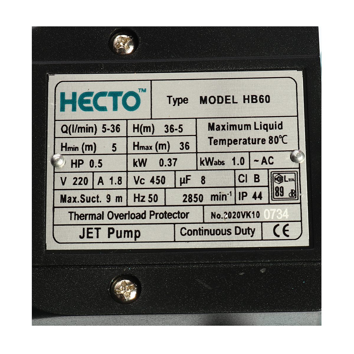HECTO ปั๊มหอยโข่งใบพัดเฟือง 0.5 HP รุ่น HB60 ขนาดท่อ 1X1 นิ้ว ปริมาณน้ำ 5-36 ลิตร/นาที ระยะส่งไกลสุด 36-5 เมตร (เฮกโต)