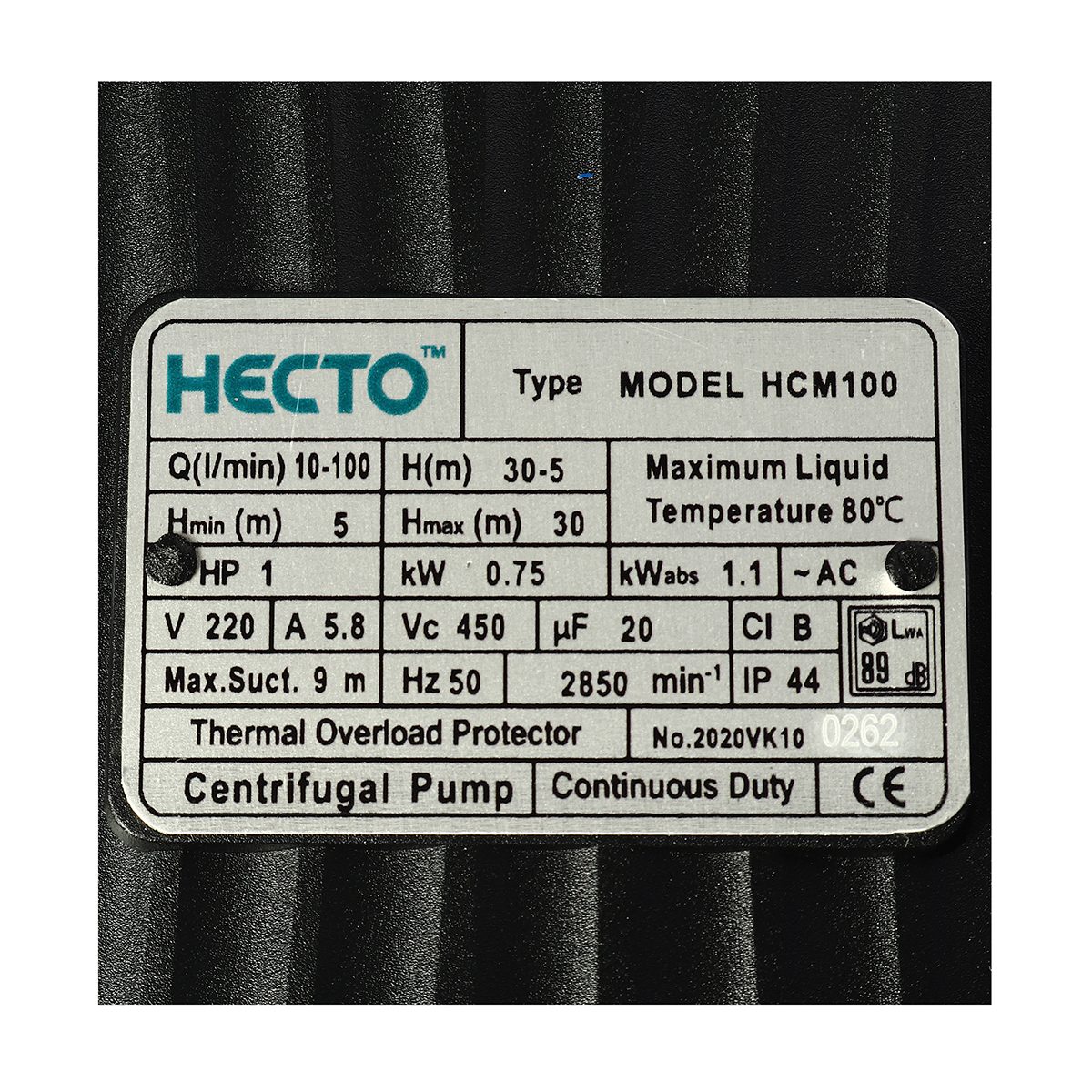 HECTO ปั๊มหอยโข่ง 1 HP รุ่น HCM100 ขนาดท่อ 1X1 นิ้ว นิ้ว ปริมาณน้ำ 10-100 ลิตร/นาที ระยะส่งไกลสุด 30-5 เมตร (เฮกโต)