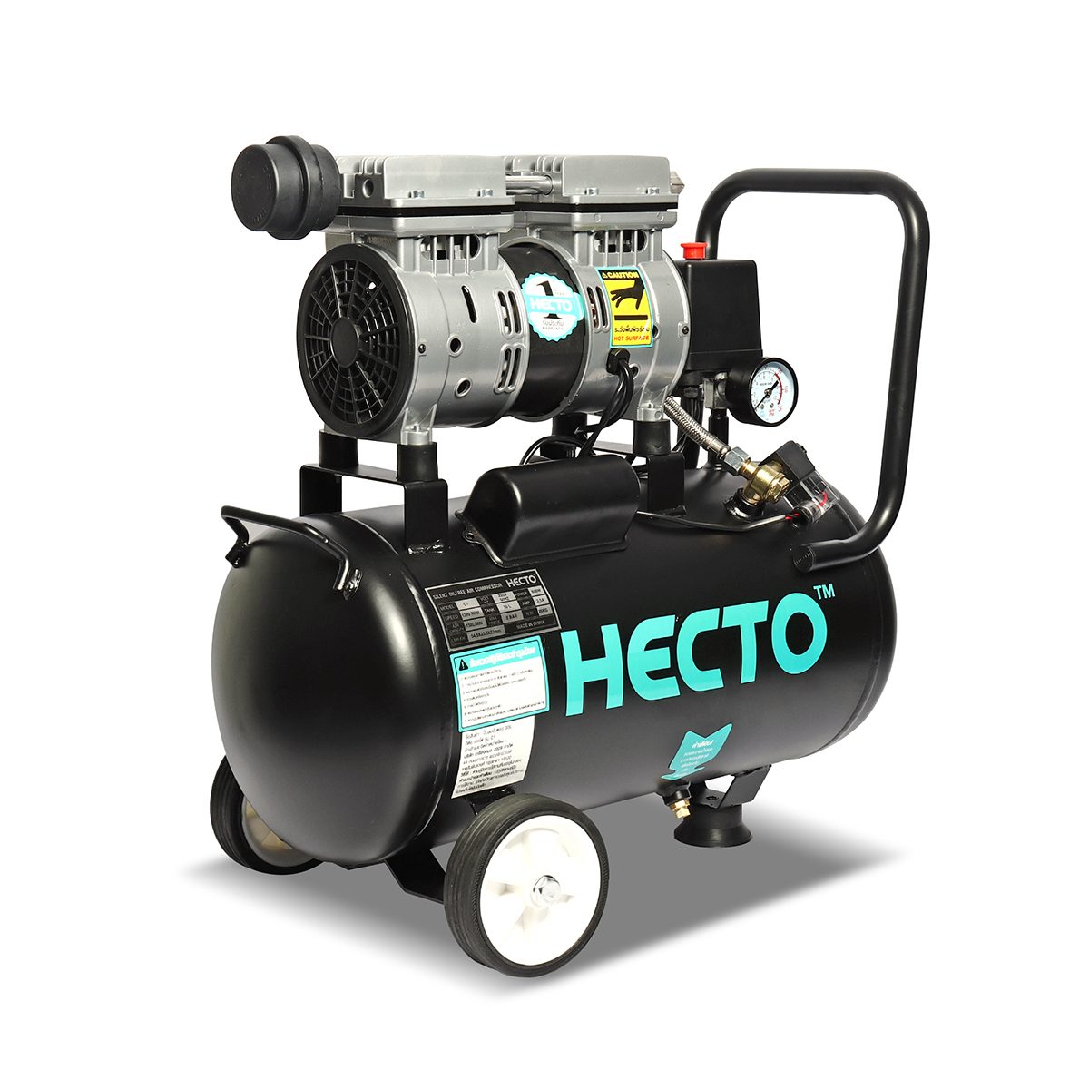 HECTO ปั๊มลมออยล์ฟรี (OIL FREE) มอเตอร์ 0.8 แรงม้า (600 วัตต์) ถัง 30 ลิตร รุ่น C1 ความเร็วรอบ 1,850 รอบ/นาที แรงดันลม 8 บาร์ ปริมาณลม 138 ล