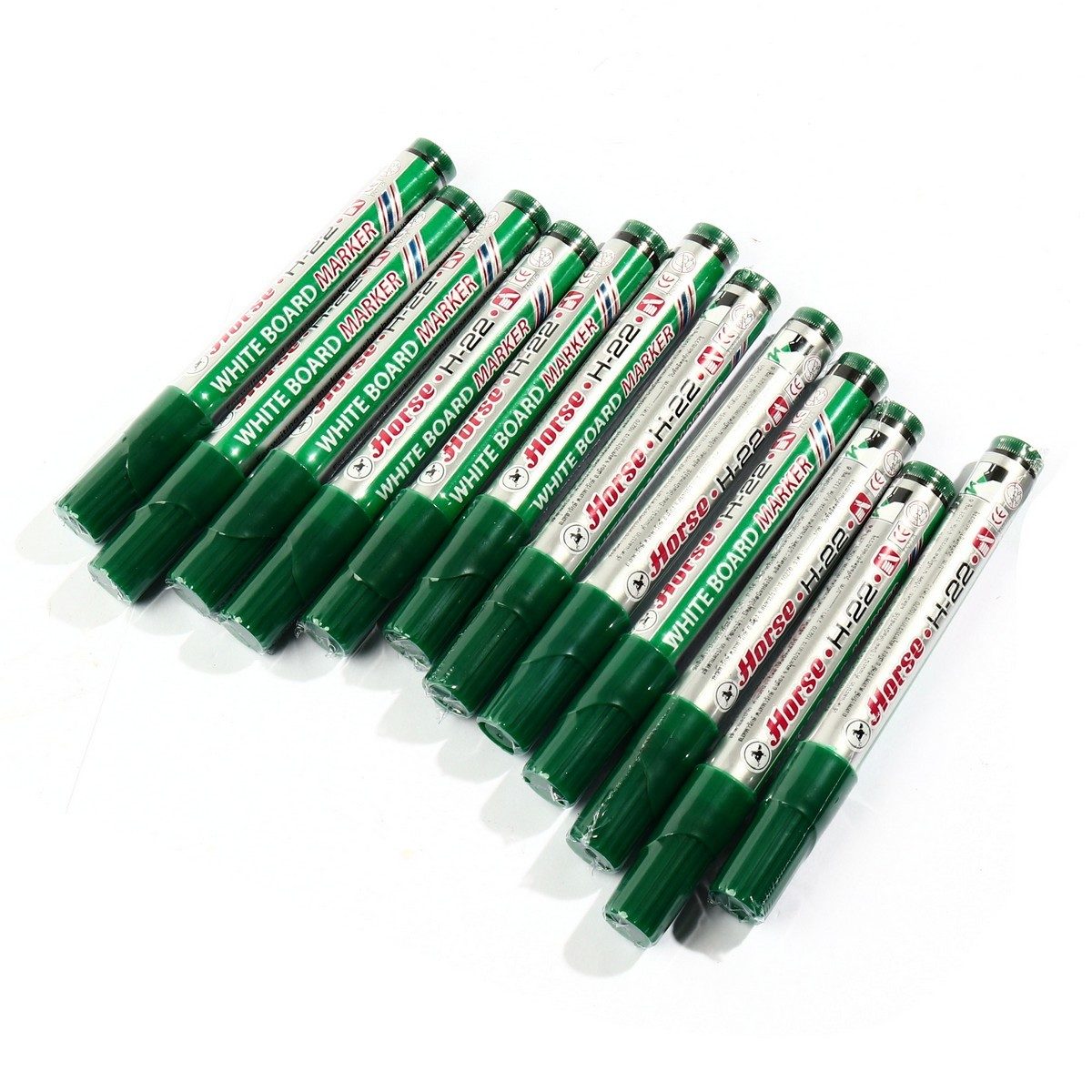 HORSE (ตราม้า) ปากกาไวท์บอร์ดหัวกลม รุ่น H-22 ขนาดหัวปากกา 2 มม. สีเขียว สามารถลบออกได้ง่าย (บรรจุ 12 ด้าม/กล่อง)