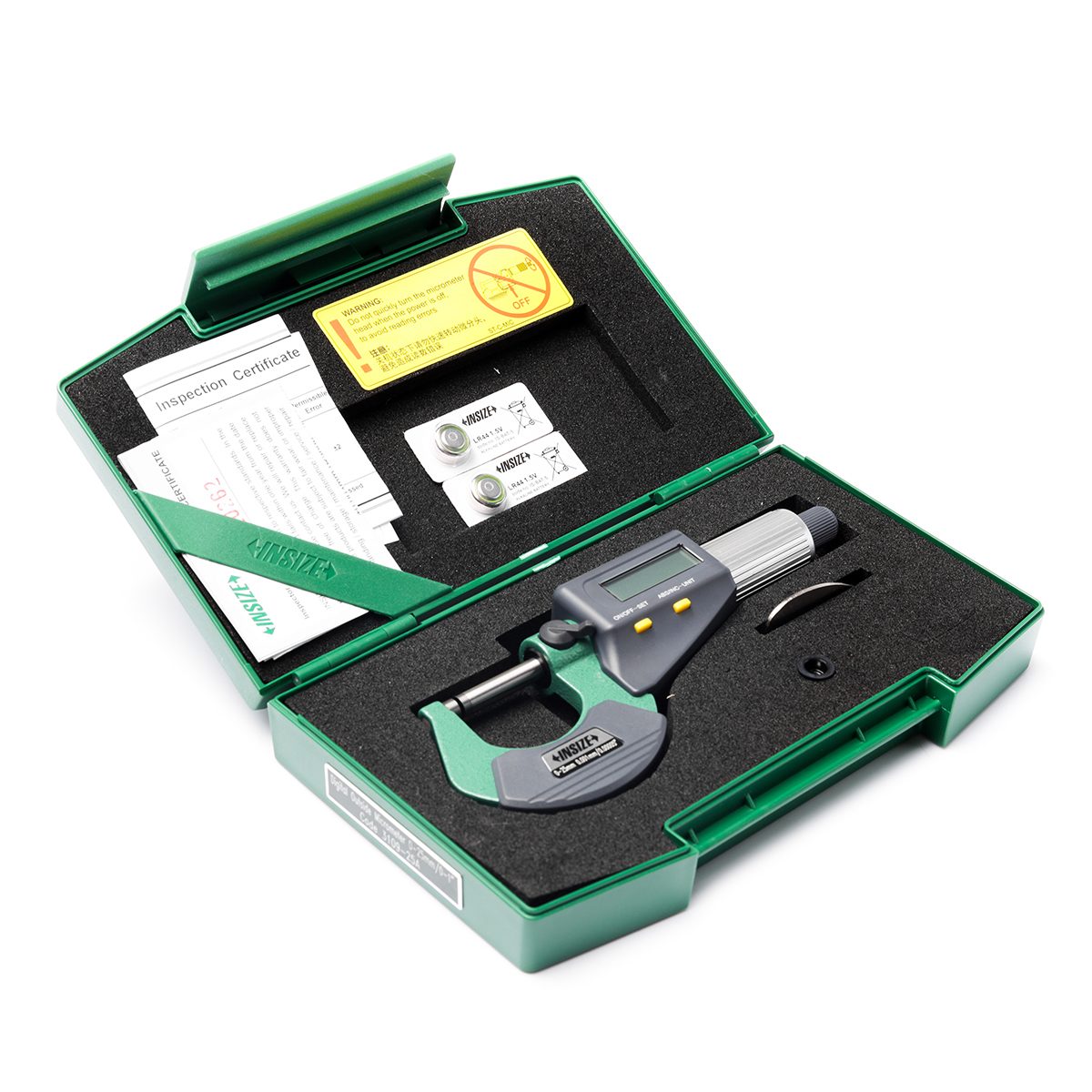 ไมโครมิเตอร์วัดภายนอกแบบดิจิตอล (Digital Outside Micrometers) อินไซส์ (INSIZE) รุ่น 3109-25A ช่วงวัดระยะ 0 - 25 มม. (G 0.01) ความละเอียด 0.0