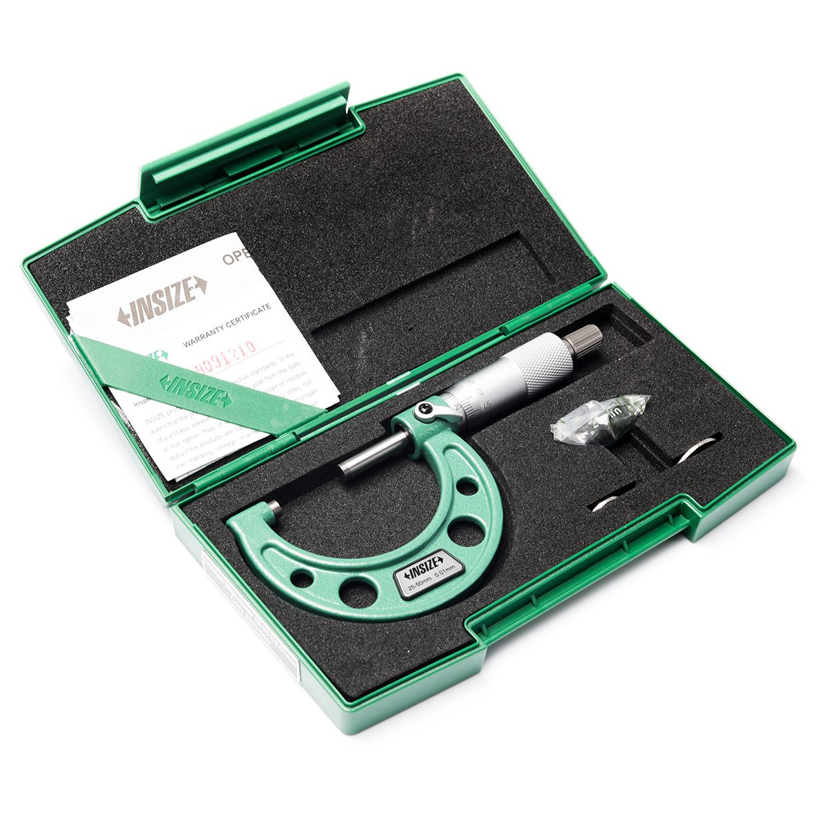ไมโครมิเตอร์ (Outside Micrometer) อินไซส์ (INSIZE) รุ่น 3203-50A ช่วงวัดระยะ 25-50 มม. (G 0.01) ความละเอียด 0.01 มม. ความแม่นยำ +/- 0.002 มม