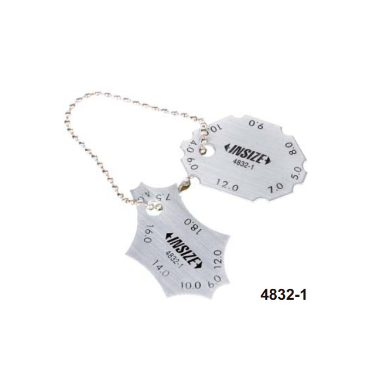 INSIZE เกจวัดรอยเชื่อม รุ่น 4832-1 ทำจากสแตนเลส มีขนาดระบุทั้ง 2 ด้าน ขนาดคอ 4,5,6,7,8,9,10,12 มม. ความยาวขา 4,6,7.5,10,12,14,16,18 มม. (อิน