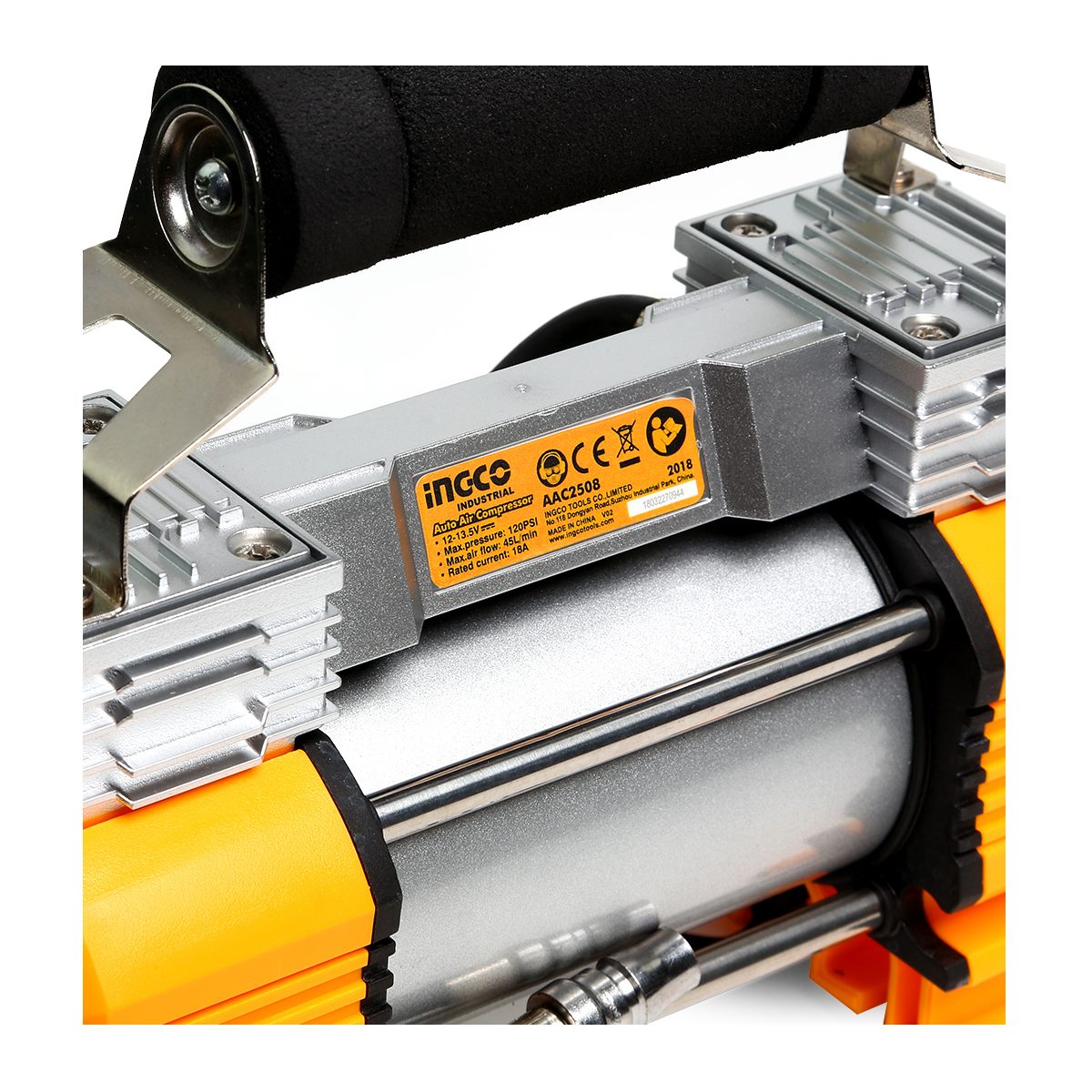 INGCO ปั๊มลมมินิ 12 โวลต์ 18 แอมป์ รุ่น AAC2508 แรงดันลมสูงสุด 120 PSI (8 บาร์) ปริมาณลมสูงสุด 45 ลิตร/นาที ใช้งานต่อเนื่อง 15 นาที (อิงโก)