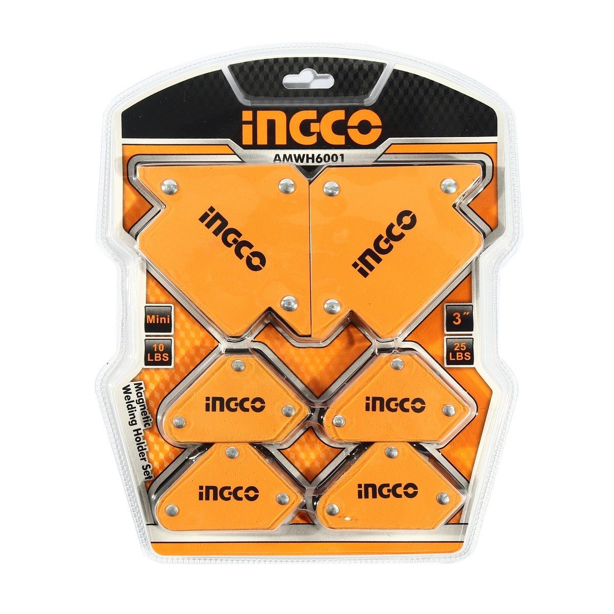 ชุดแม่เหล็กจับฉาก (อิงโก) INGCO รุ่น AMWH6001 เป็นแม่เหล็กขนาด 3 นิ้ว ทำมุมได้ 45° / 90° / 135° เหมาะสำหรับงานเชื่อมโลหะเมื่อต้องการเข้ามุมฉ