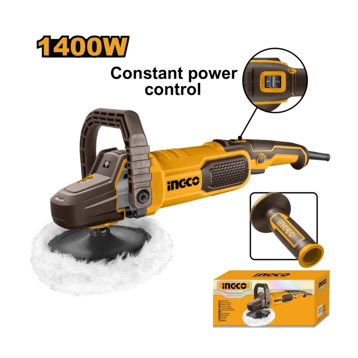 INGCO เครื่องขัดเงา 180 มม. (7 นิ้ว) รุ่น AP140028 กำลังไฟฟ้า 1,400 วัตต์ ความเร็วรอบ 600-3,200 รอบ/นาที (อิงโก้)