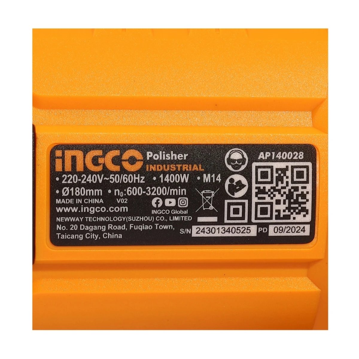 INGCO เครื่องขัดเงา 180 มม. (7 นิ้ว) รุ่น AP140028 กำลังไฟฟ้า 1,400 วัตต์ ความเร็วรอบ 600-3,200 รอบ/นาที (อิงโก้)