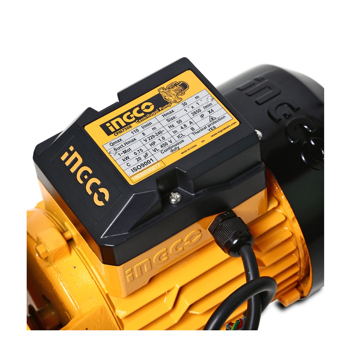 INGCO ปั๊มน้ำหอยโข่ง ท่อ 1" มอเตอร์ 1HP (750W) CPM7508 ไฟ 220V ดูดลึก 8 ม. ส่งสูง 30 ม. ปริมาณน้ำ110 ลิตร/นาที (อิงโก้)