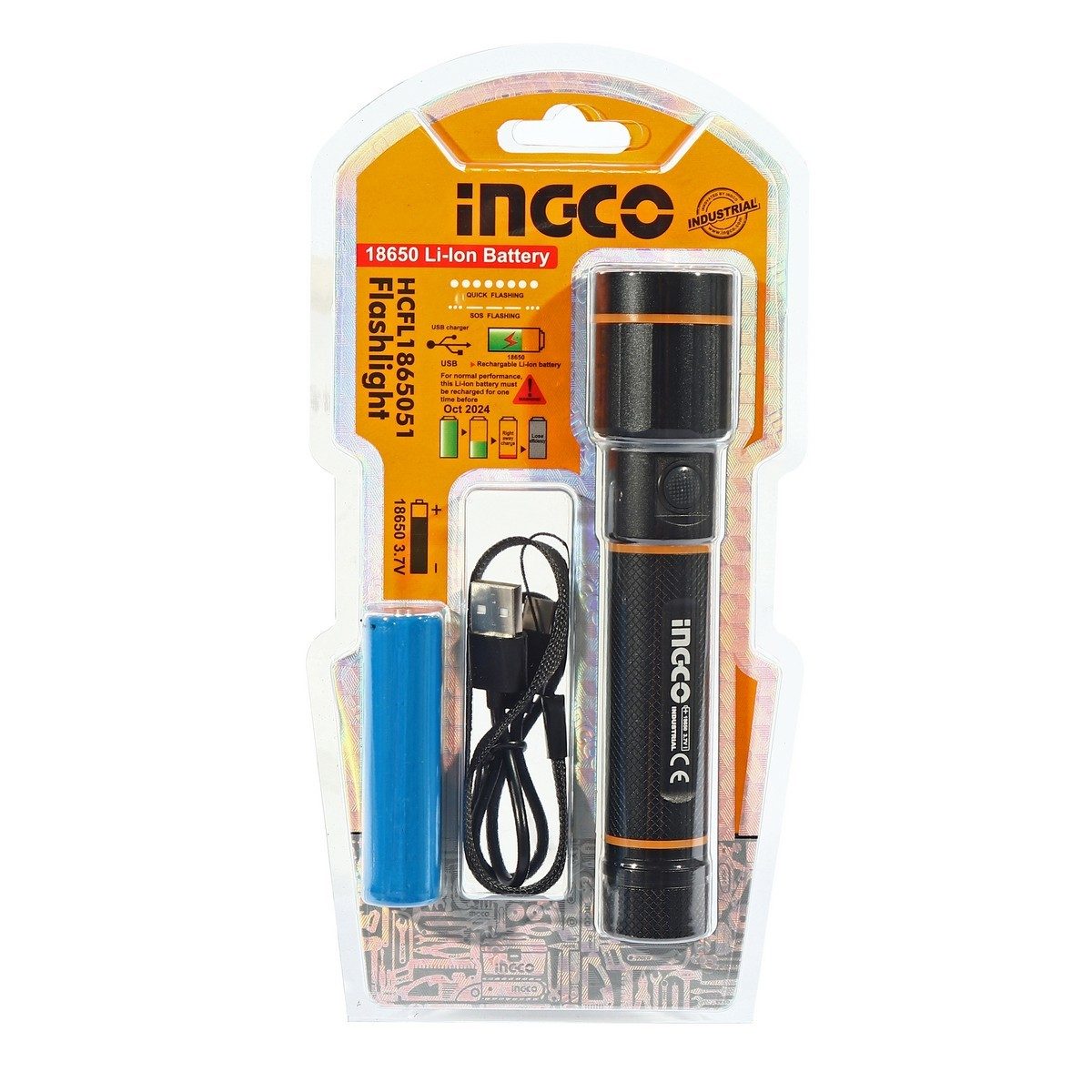 INGCO ไฟฉาย LED แบบชาร์จไฟได้ รุ่น HCFL1865051 ความสว่างสูงสุด 450 ลูเมน สวิตซ์ปรับได้ 5 โหมด (อิงโก้)