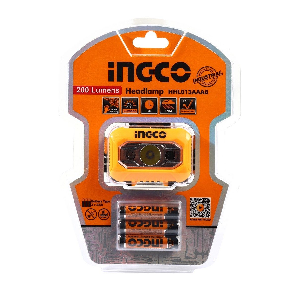 INGCO (อิงโก้) ไฟฉายคาดหัว LED รุ่น HHL013AAA8 (ถ่าน AAA) ระดับการป้องกัน IPX4