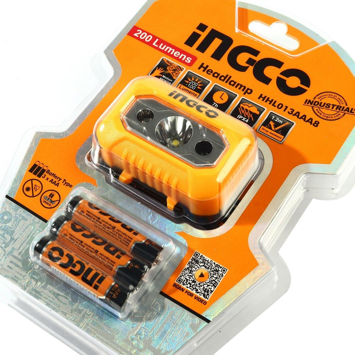 INGCO (อิงโก้) ไฟฉายคาดหัว LED รุ่น HHL013AAA8 (ถ่าน AAA) ระดับการป้องกัน IPX4