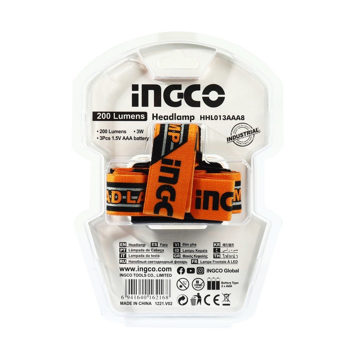 INGCO (อิงโก้) ไฟฉายคาดหัว LED รุ่น HHL013AAA8 (ถ่าน AAA) ระดับการป้องกัน IPX4