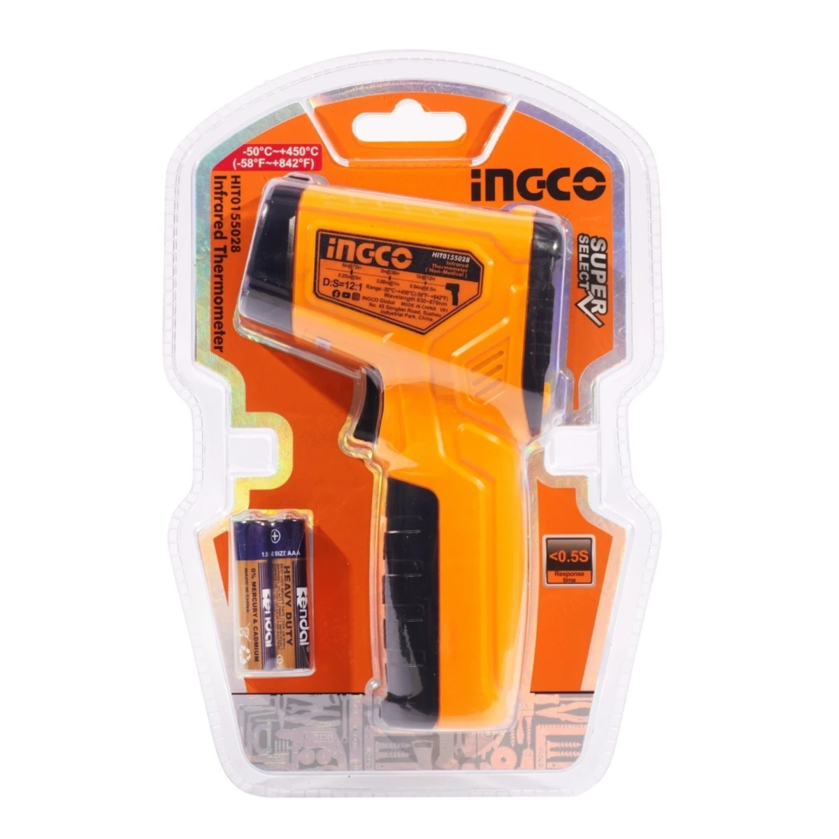 INGCO เครื่องวัดอุณภูมิ (อินฟราเรด) รุ่น HIT0155028 วัดอุณหภูมิ -50°C~450°C (-58°F~842°F) หน้าจอ Back Light (อิงโก้)
