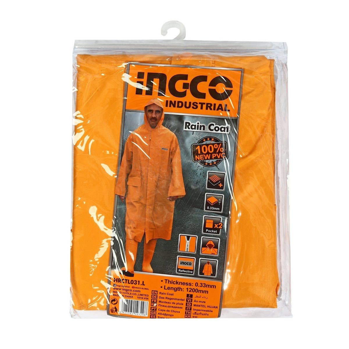 INGCO เสื้อคลุมกันฝน ไซส์ L รุ่น HRCTL031 ความยาวเสื้อ 120 ซม. สวมใส่สบาย หายใจสะดวก ผลิตจาก PVC+Polyester 100% (อิงโก้)