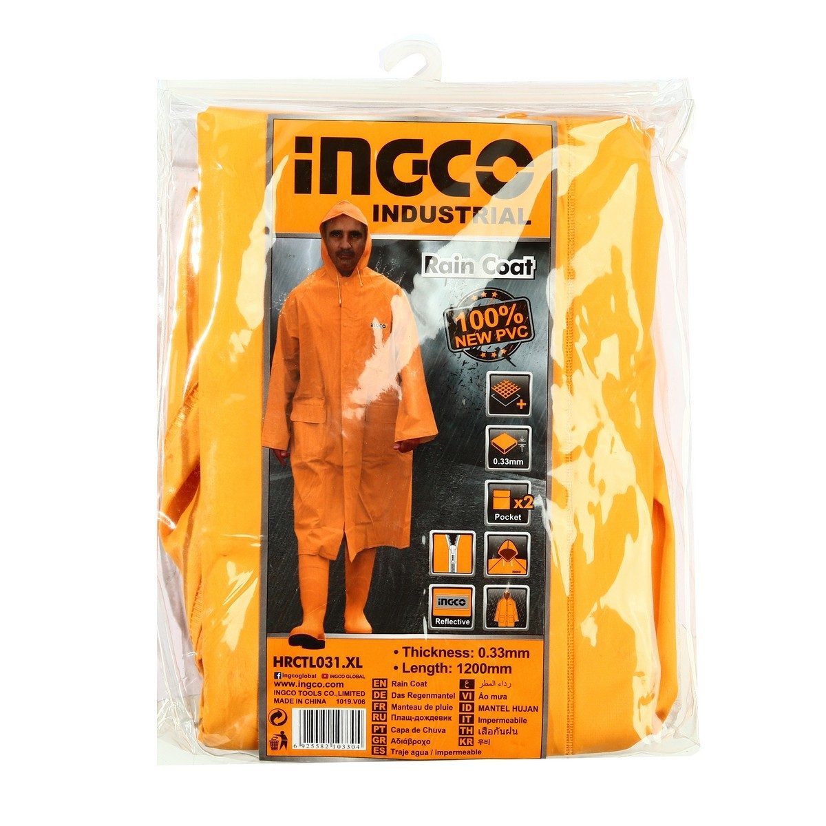 INGCO เสื้อคลุมกันฝน ไซส์ XL รุ่น HRCTL031 ความยาวเสื้อ 120 ซม. ใส่สบาย หายใจสะดวก ผลิตจาก PVC+Polyester 100% (อิงโก้)