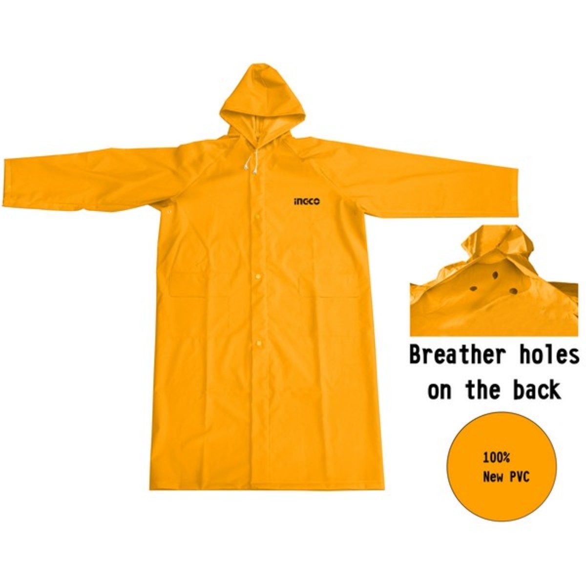 INGCO เสื้อคลุมกันฝน ไซส์ XXL รุ่น HRCTL031 ความยาวเสื้อ 120 ซม. ใส่สบาย หายใจสะดวกผลิตจาก PVC+Polyester 100% (อิงโก้)