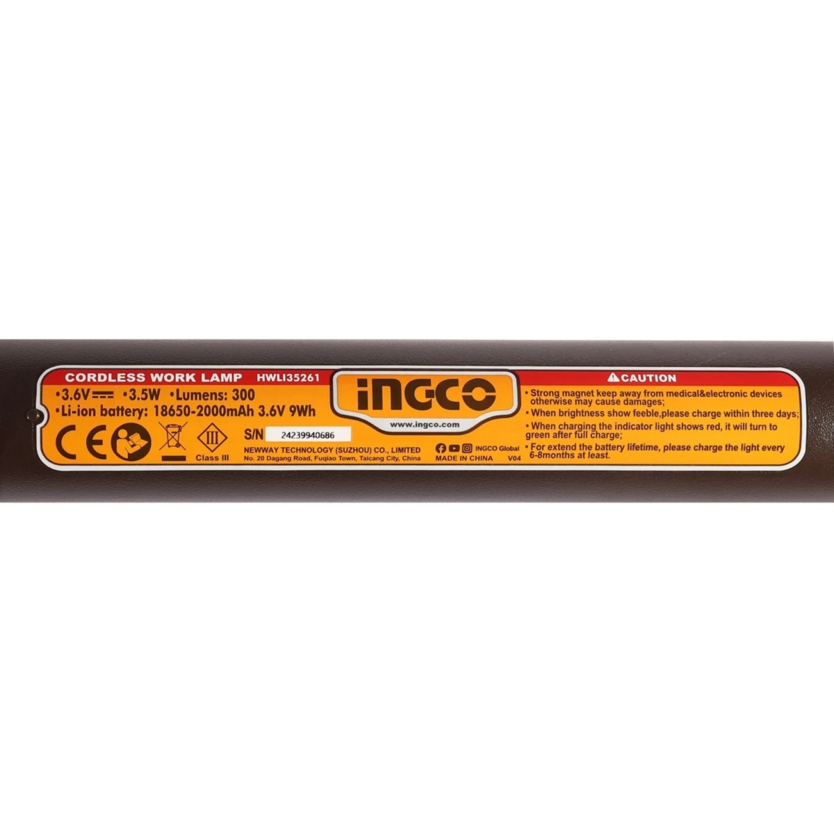 INGCO ไฟฉายพกพา Li-polymer รุ่น HWLI35261 ชาร์จไฟได้ กำลังไฟ 3.5 วัตต์ ความสว่างสูงสุด 300 ±10% ลูเมน (อิงโก้)