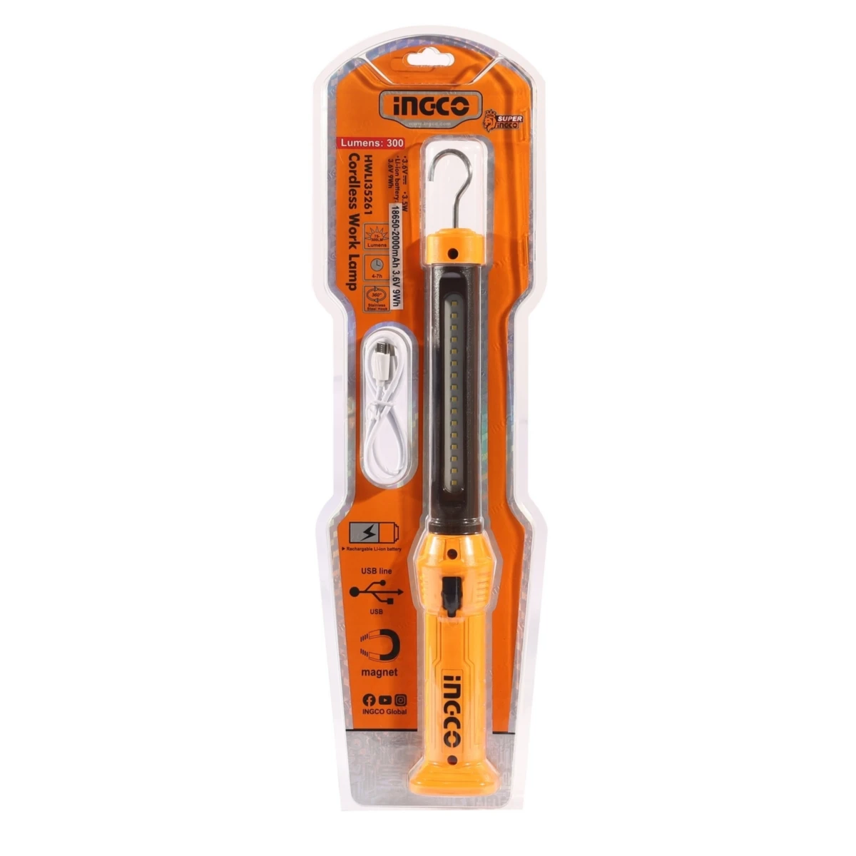 INGCO ไฟฉายพกพา Li-polymer รุ่น HWLI35261 ชาร์จไฟได้ กำลังไฟ 3.5 วัตต์ ความสว่างสูงสุด 300 ±10% ลูเมน (อิงโก้)