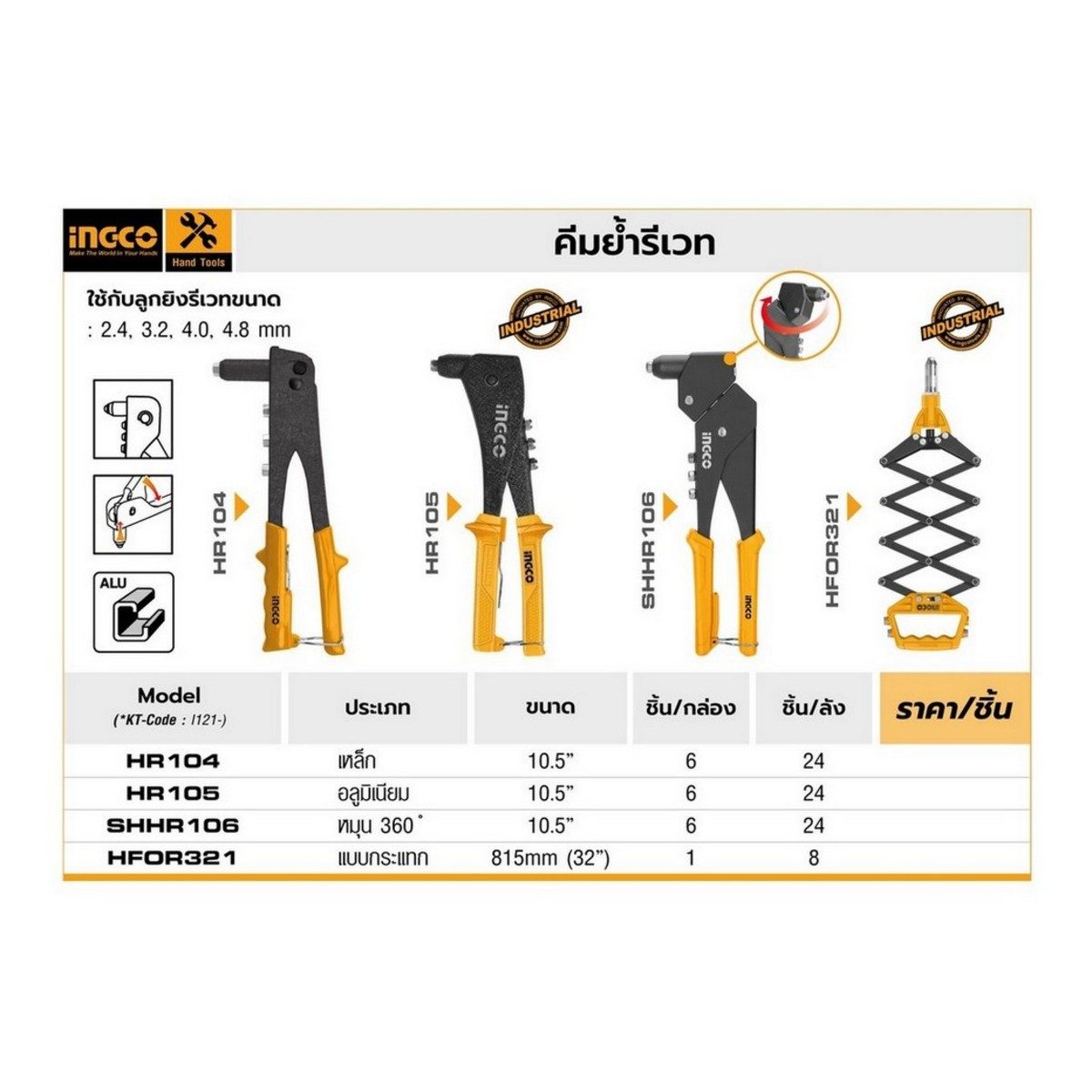 SHHR106 คีมย้ำรีเวท10.5"หมุน360องศา