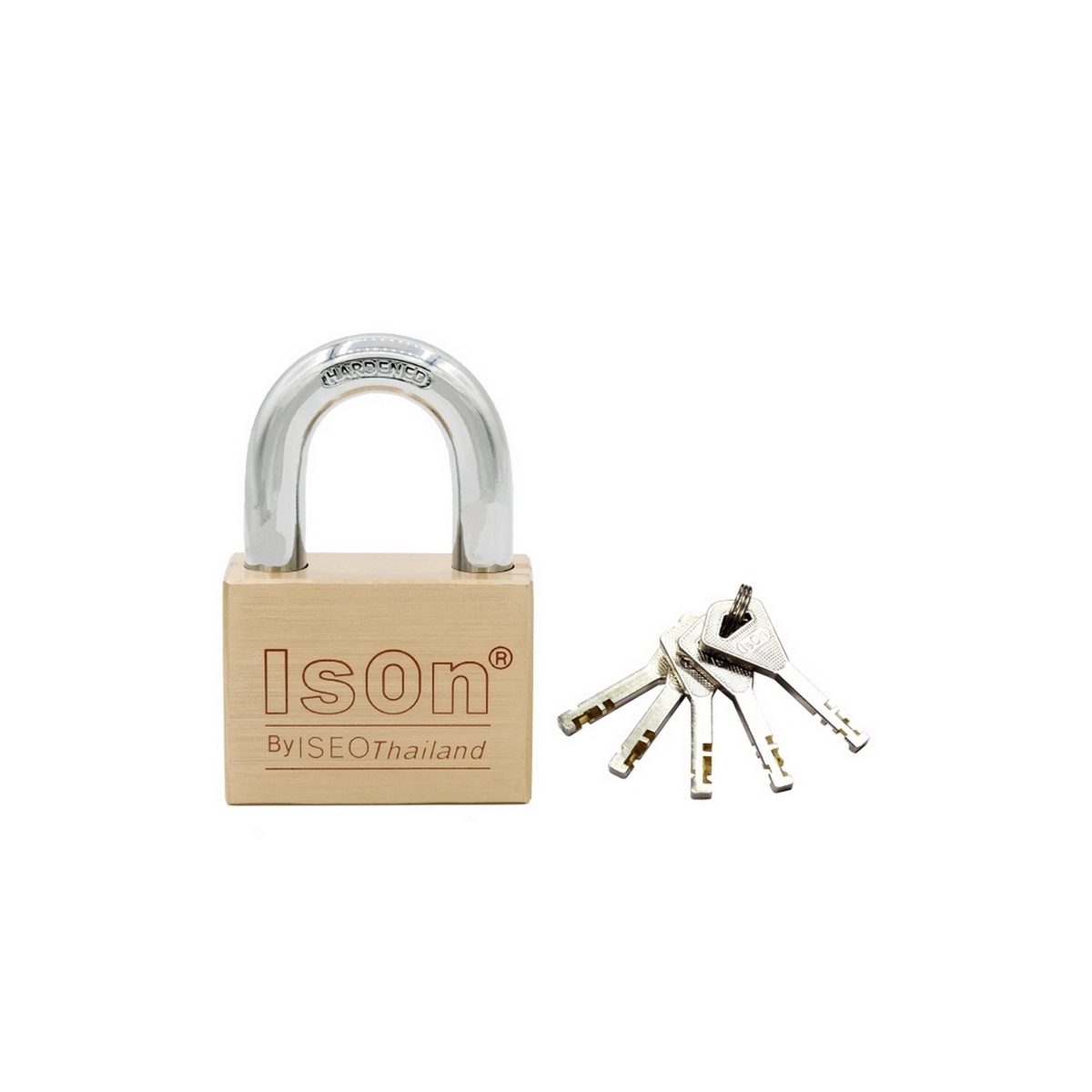 ISON กุญแจคล้องทองเหลือง รุ่น 450(B) ทรงเหลี่ยม ระบบวงแหวน คอสั้น ขนาด 50 มิลลิเมตร มาพร้อมดอกกุญแจ 4 ดอก (อีสออน)