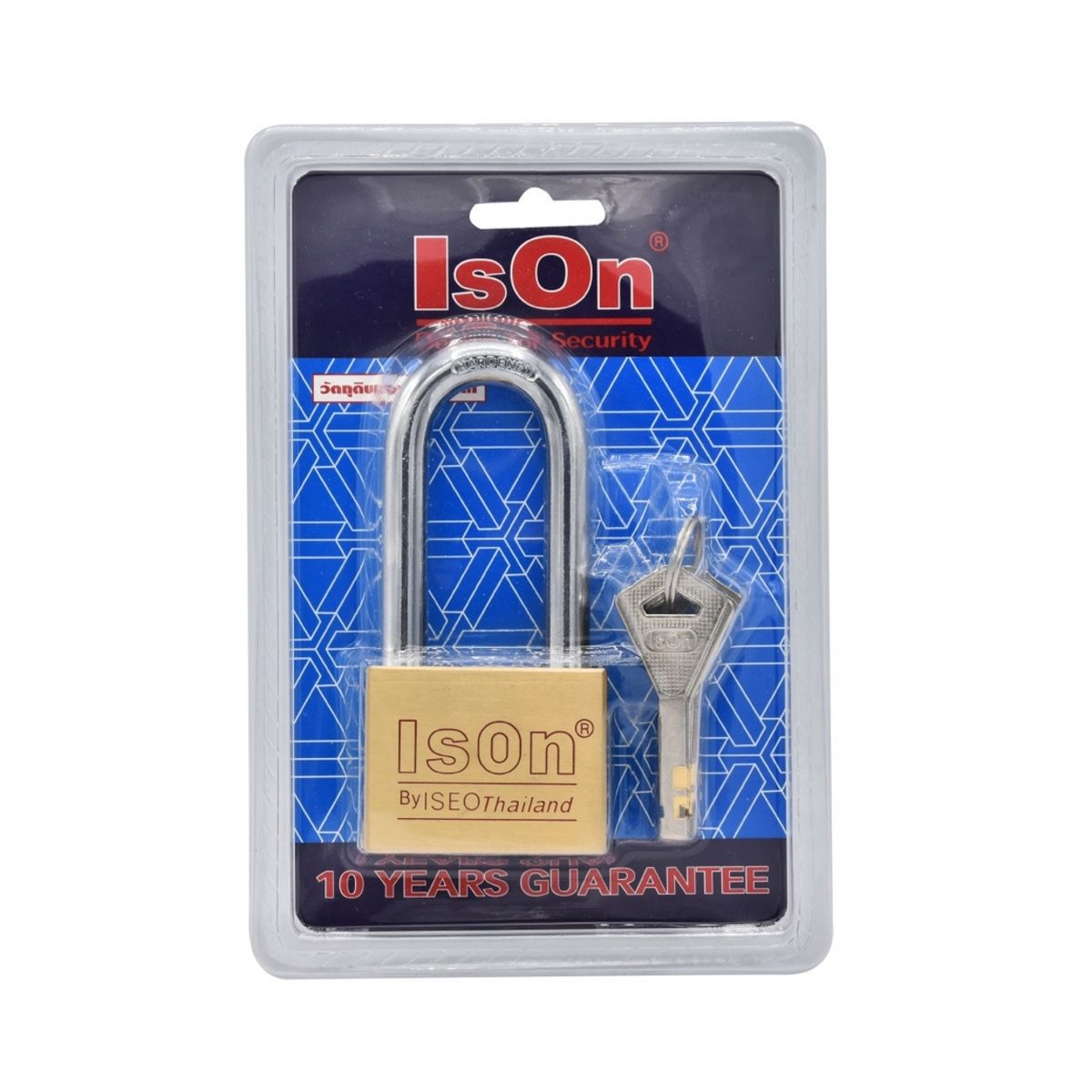 ISON กุญแจคล้องทองเหลือง รุ่น 450(B) ทรงเหลี่ยม ระบบวงแหวน คอยาว ขนาด 50L มิลลิเมตร มาพร้อมดอกกุญแจ 4 ดอก (อีสออน)