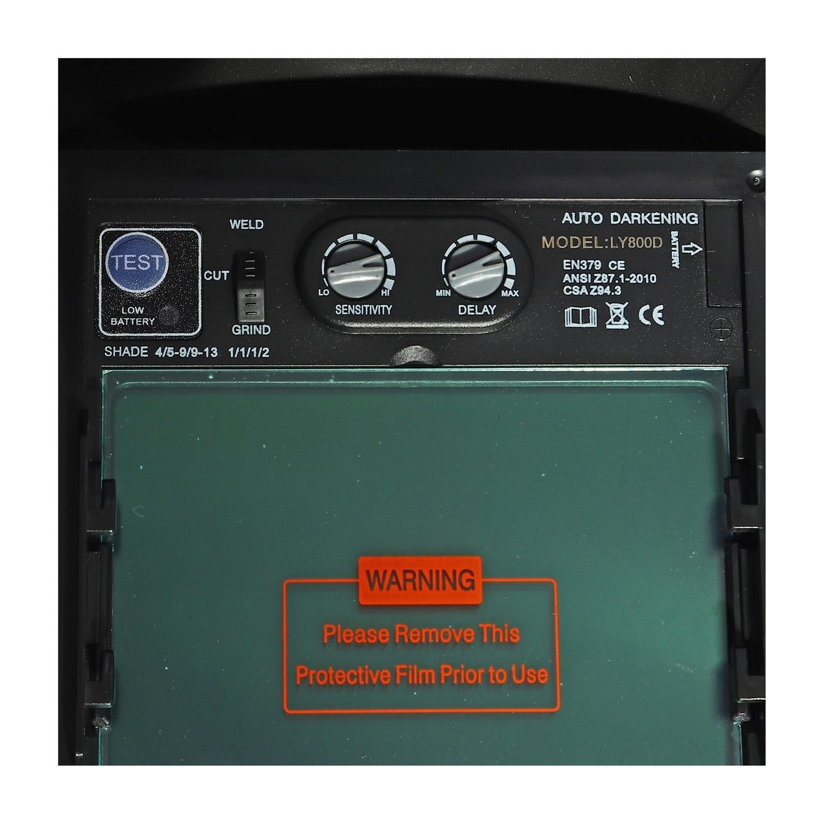หน้ากากปรับแสงอัตโนมัติ เจสิค (JASIC) รุ่น LY800D พื้นที่มอง 100 X 83 มม. ปรับความไวต่อแสงได้ มีโหมดเครื่องเจียร เลนส์ True Color