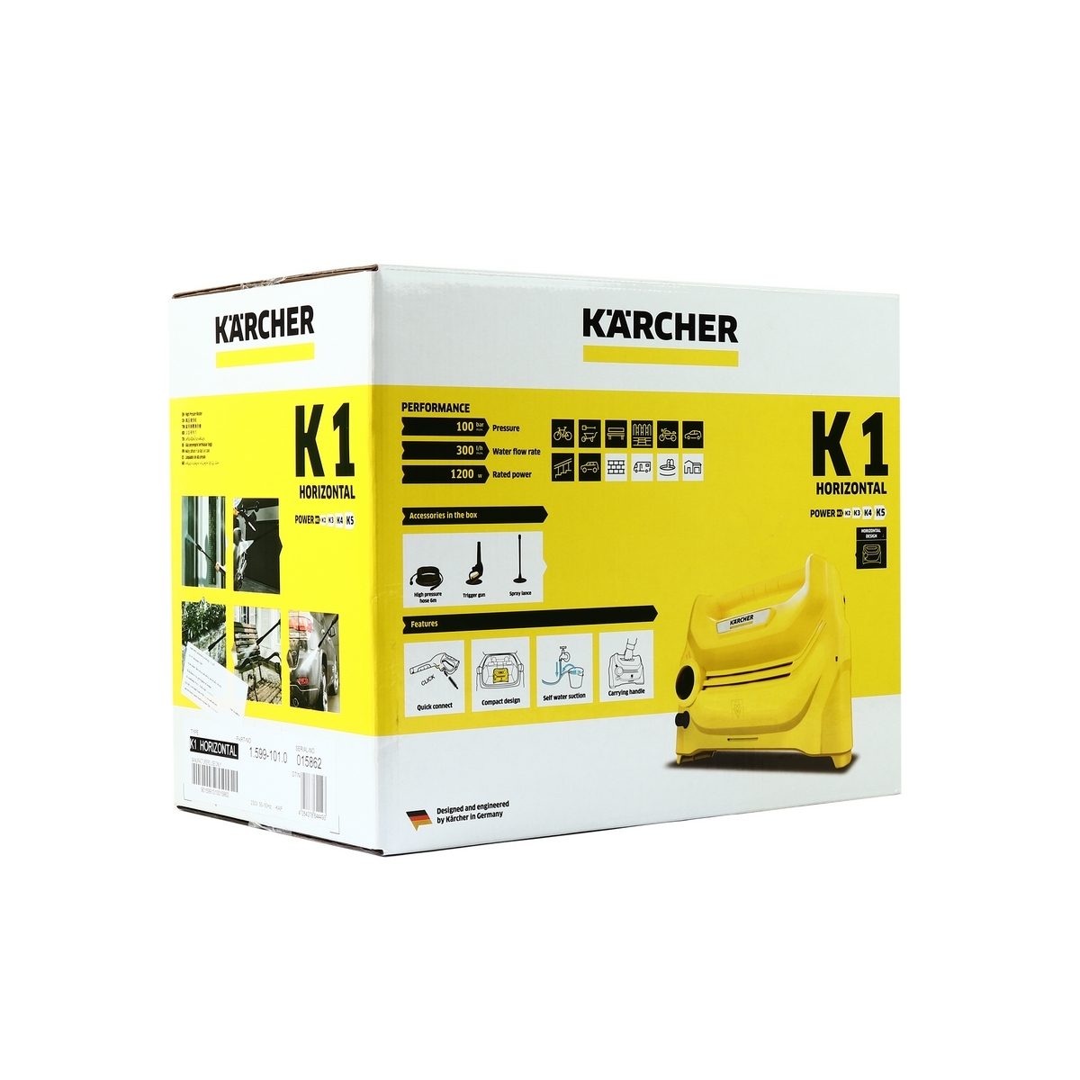 KARCHER (คาร์เชอร์) เครื่องฉีดน้ำแรงดันสูง 100 บาร์ รุ่น K 1 Horizontal อัตราการไหล 270-300 ลิตร/ชม. สายต่อยาว 6 เมตร