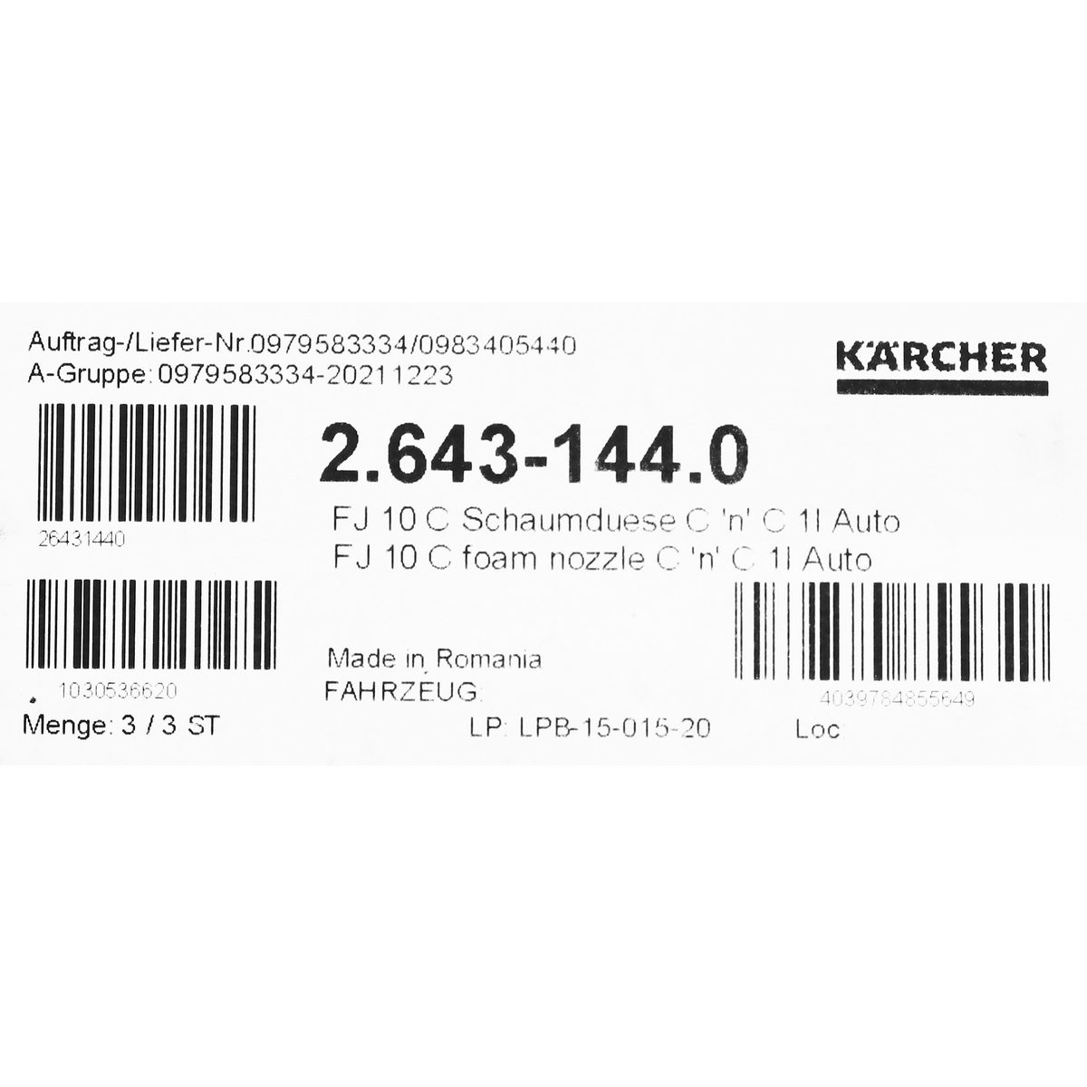 KARCHER(คาร์เชอร์) อะไหล่ FJ 10 C Foam Nozzle C 'n' C 1l Auto ใช้กับเครื่องฉีดน้ำแรงดันสูง รุ่น K4COMPACT,K5FULLCONTROL