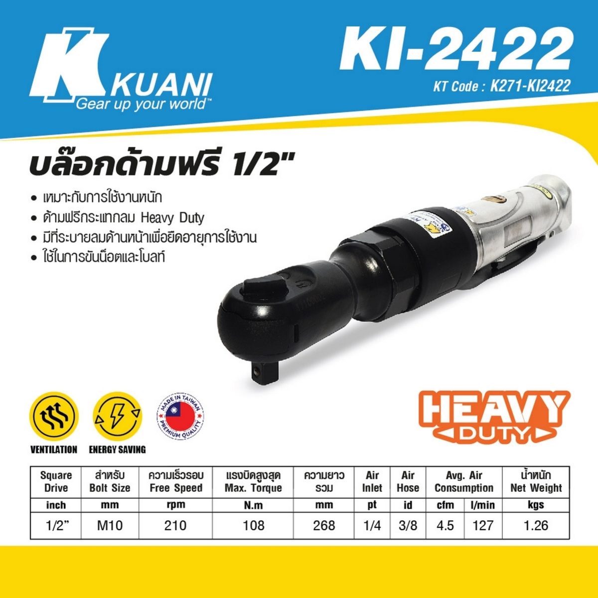 KI-2422 บล๊อกด้ามฟรี 1/2"