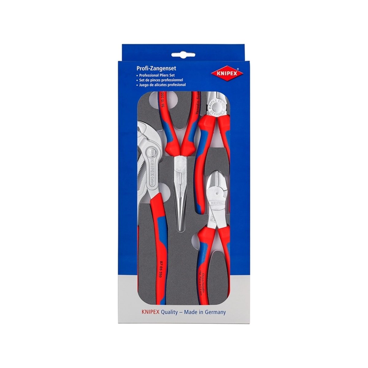 KNIPEX ชุดคีมในถาดโฟม 4 ชิ้น (V17) รหัส 00 20 01 V17 น้ำหนัก 1,225 กรัม ขนาดเส้นผ่าศูนย์กลาง 166 X 30 มม. (คะนิเพค)