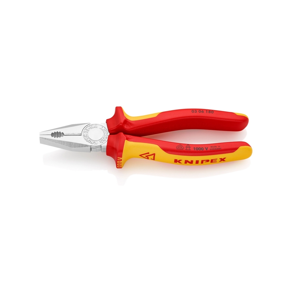 KNIPEX คีมอเนกประสงค์ เคลือบโครม ด้าม VDE ขนาด 180 มม. รหัส 03 06 180 (คะนิเพค)
