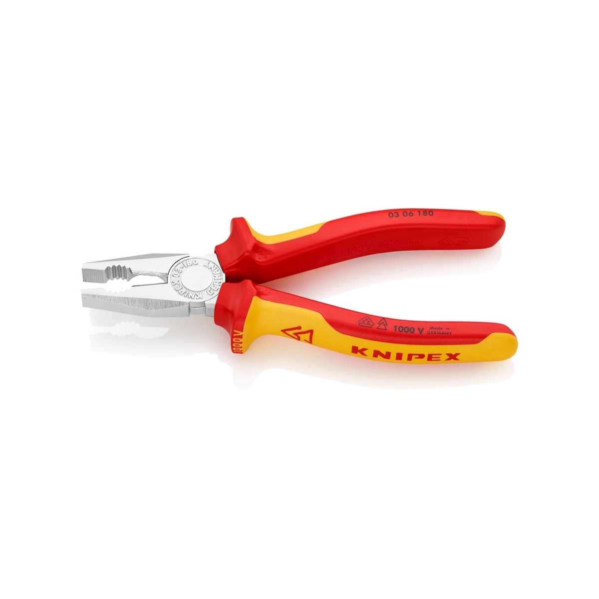KNIPEX คีมอเนกประสงค์ เคลือบโครม ด้าม VDE ขนาด 180 มม. รหัส 03 06 180 (คะนิเพค)