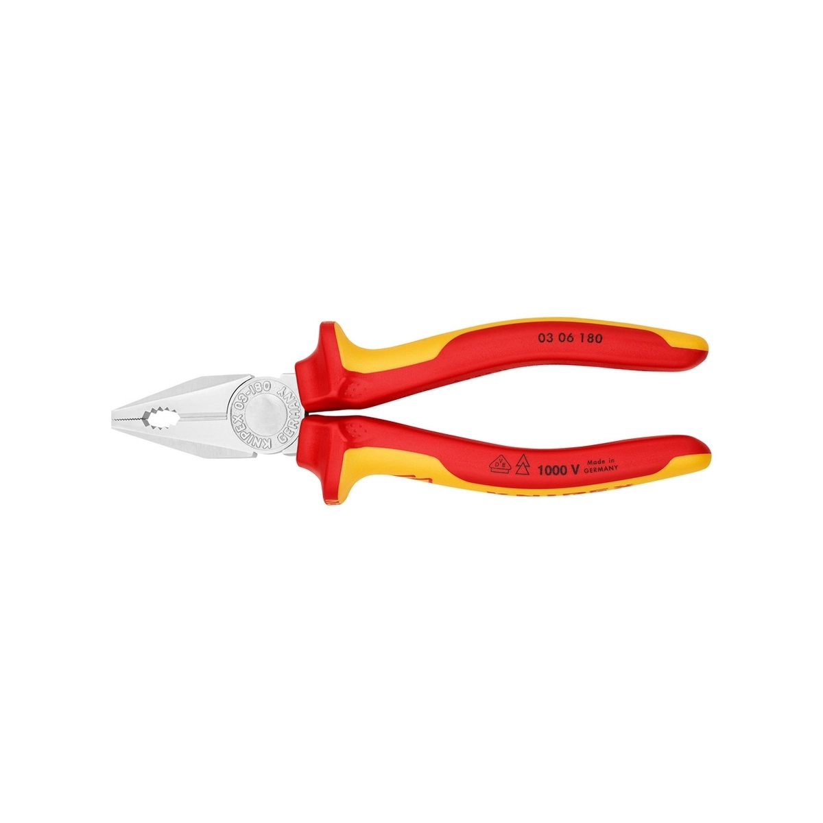 KNIPEX คีมอเนกประสงค์ เคลือบโครม ด้าม VDE ขนาด 180 มม. รหัส 03 06 180 (คะนิเพค)