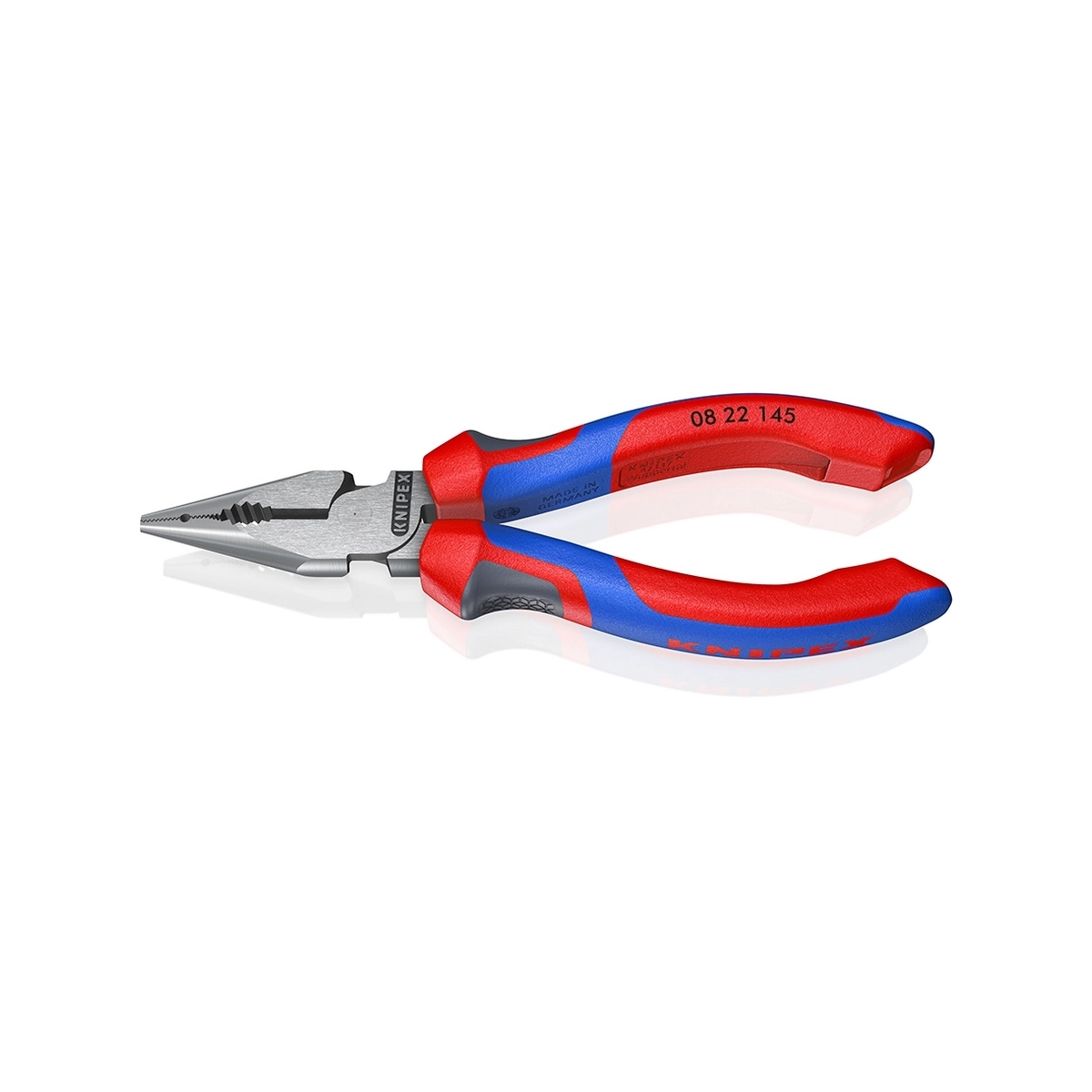 KNIPEX คีมรวมปากแหลม เคลือบดำ ด้ามพลาสติกหนา ขนาด 145 มม. รหัส 08 22 145 (คะนิเพค)
