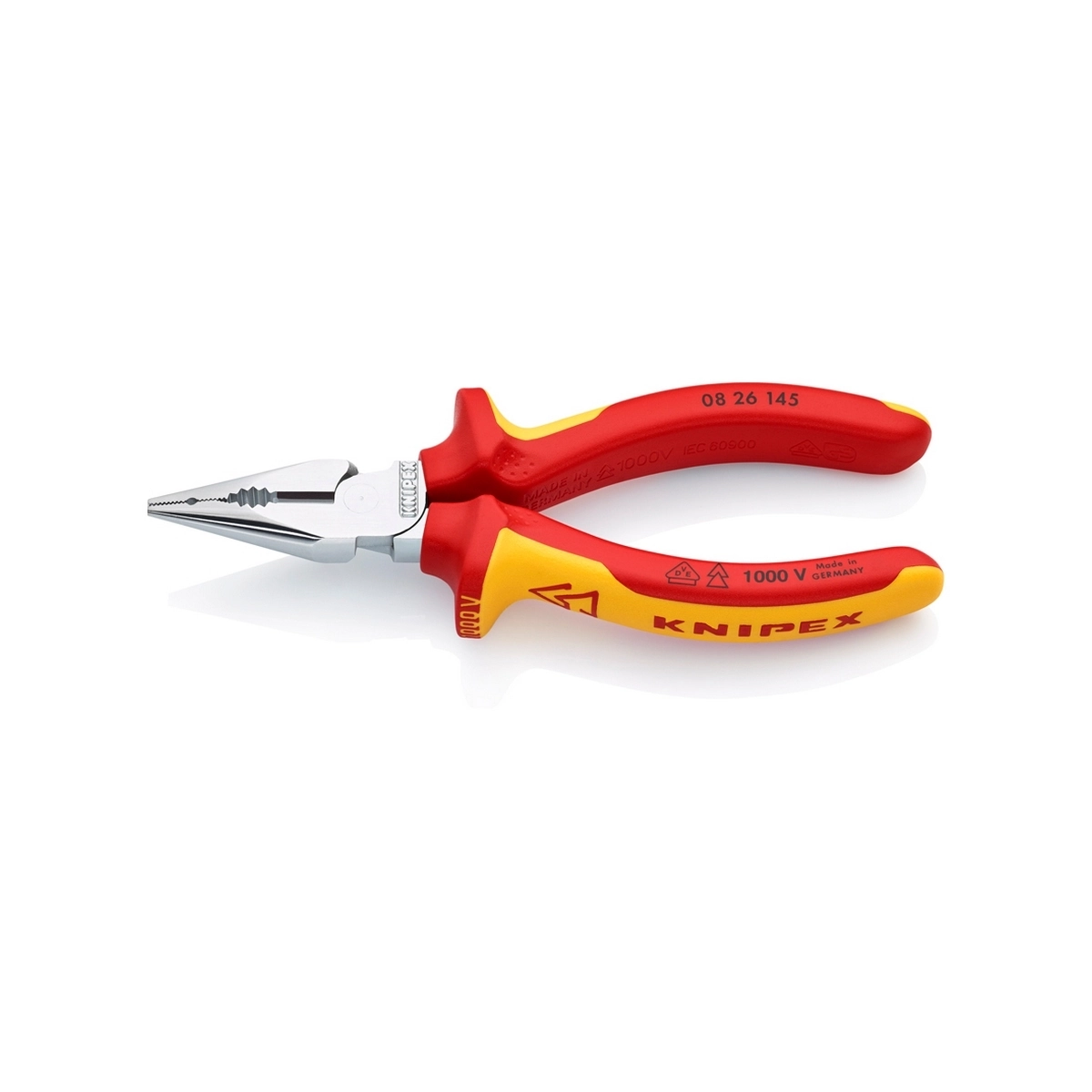 KNIPEX คีมรวมปากแหลม เคลือบโครม ด้ามVDE ขนาด 145 มม. รหัส 08 26 145 (คะนิเพค)