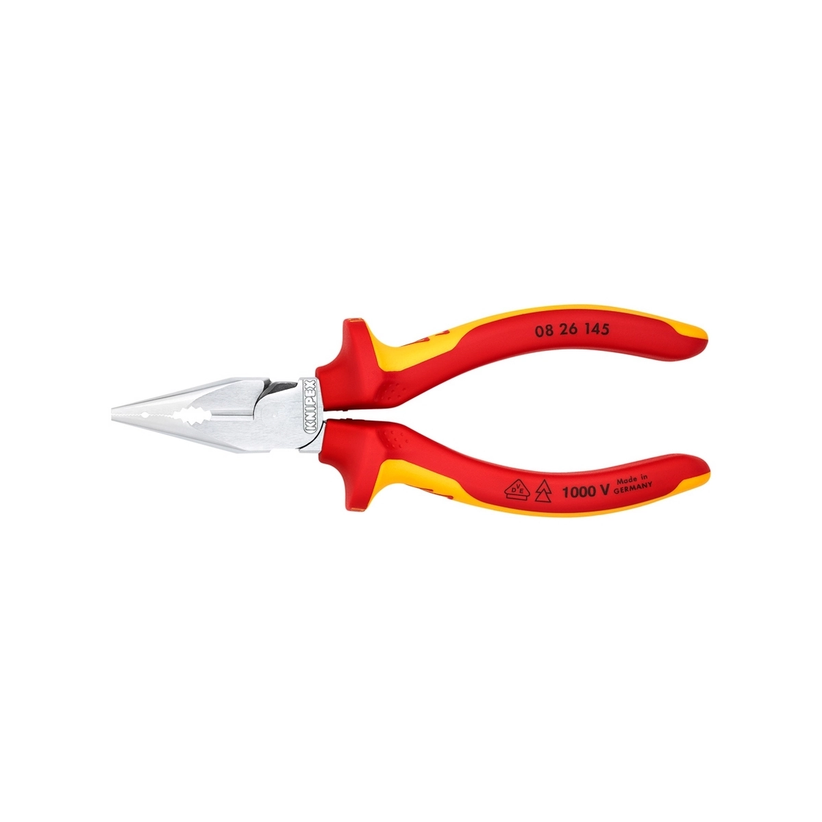 KNIPEX คีมรวมปากแหลม เคลือบโครม ด้ามVDE ขนาด 145 มม. รหัส 08 26 145 (คะนิเพค)